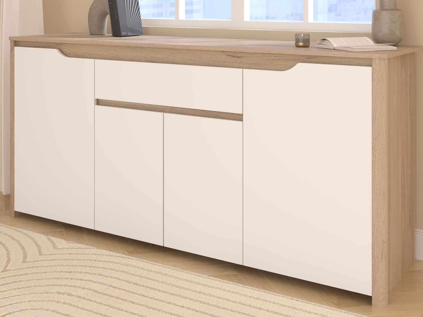 Dressoir WENZABIA 4 deuren en 1 lade dakota eik/wit