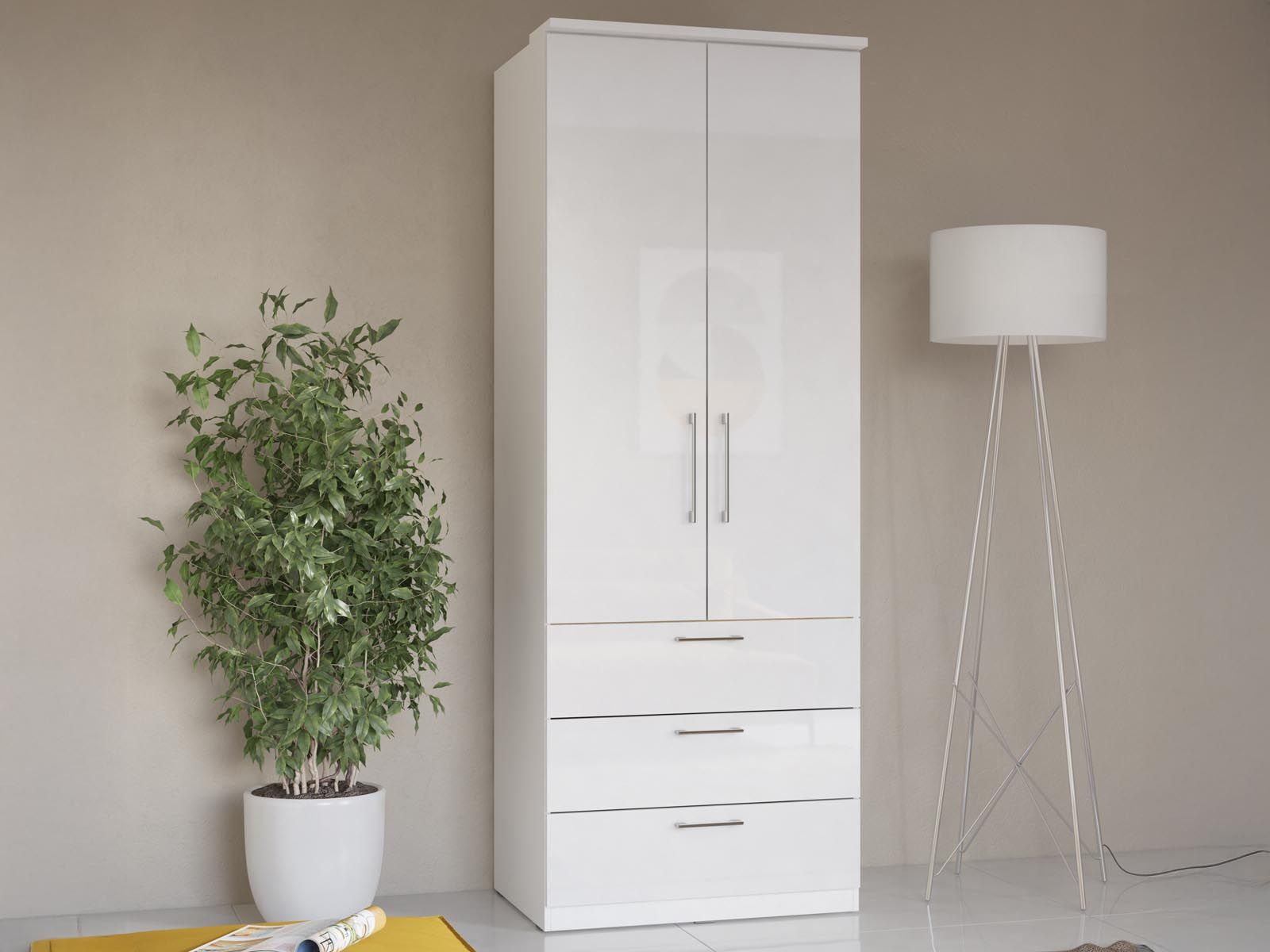 Kledingkast OPTICO 2 deuren 3 lades wit/hoogglans wit
