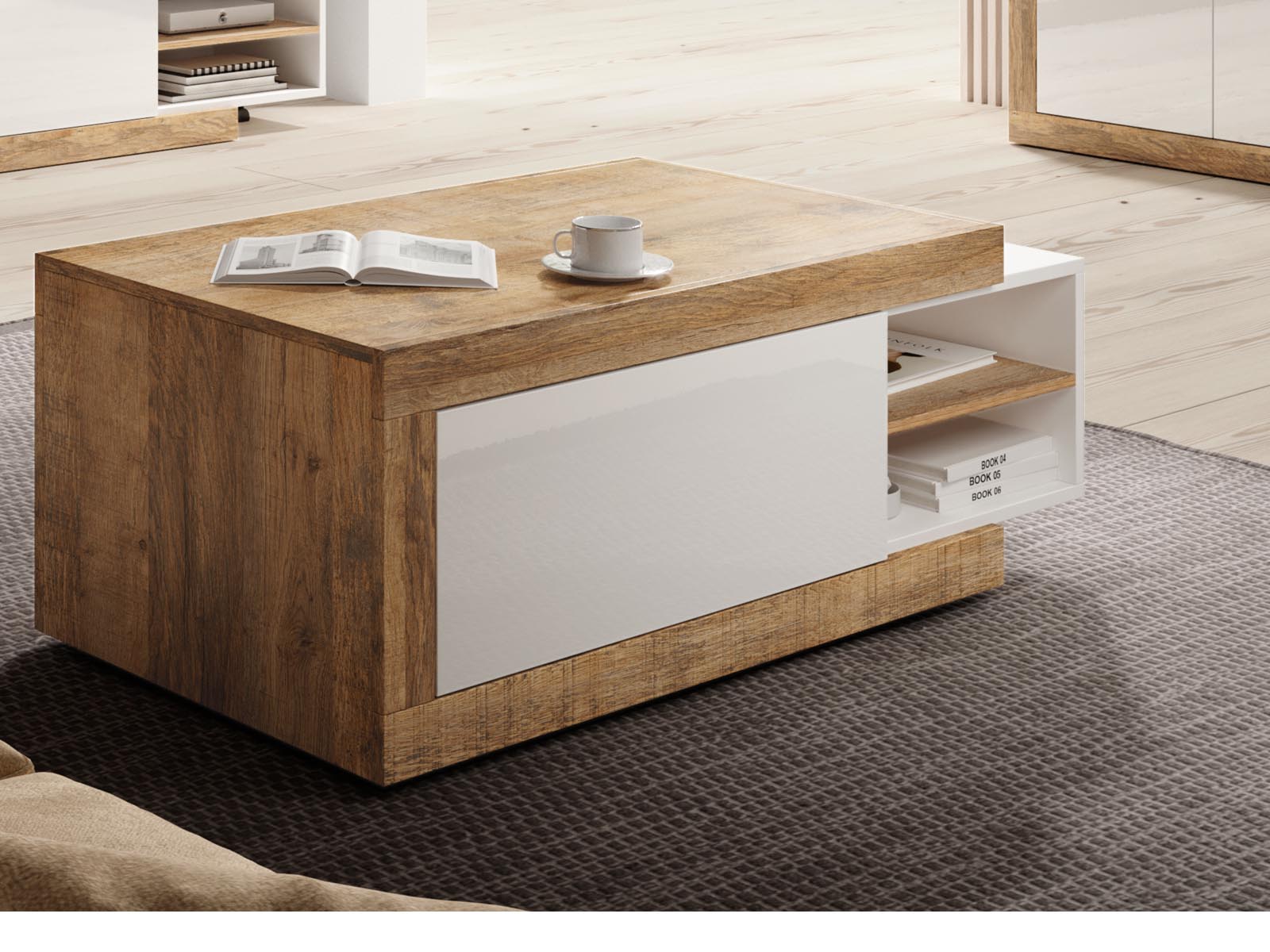 Salontafel SINO 1 deur eik/hoogglans wit 