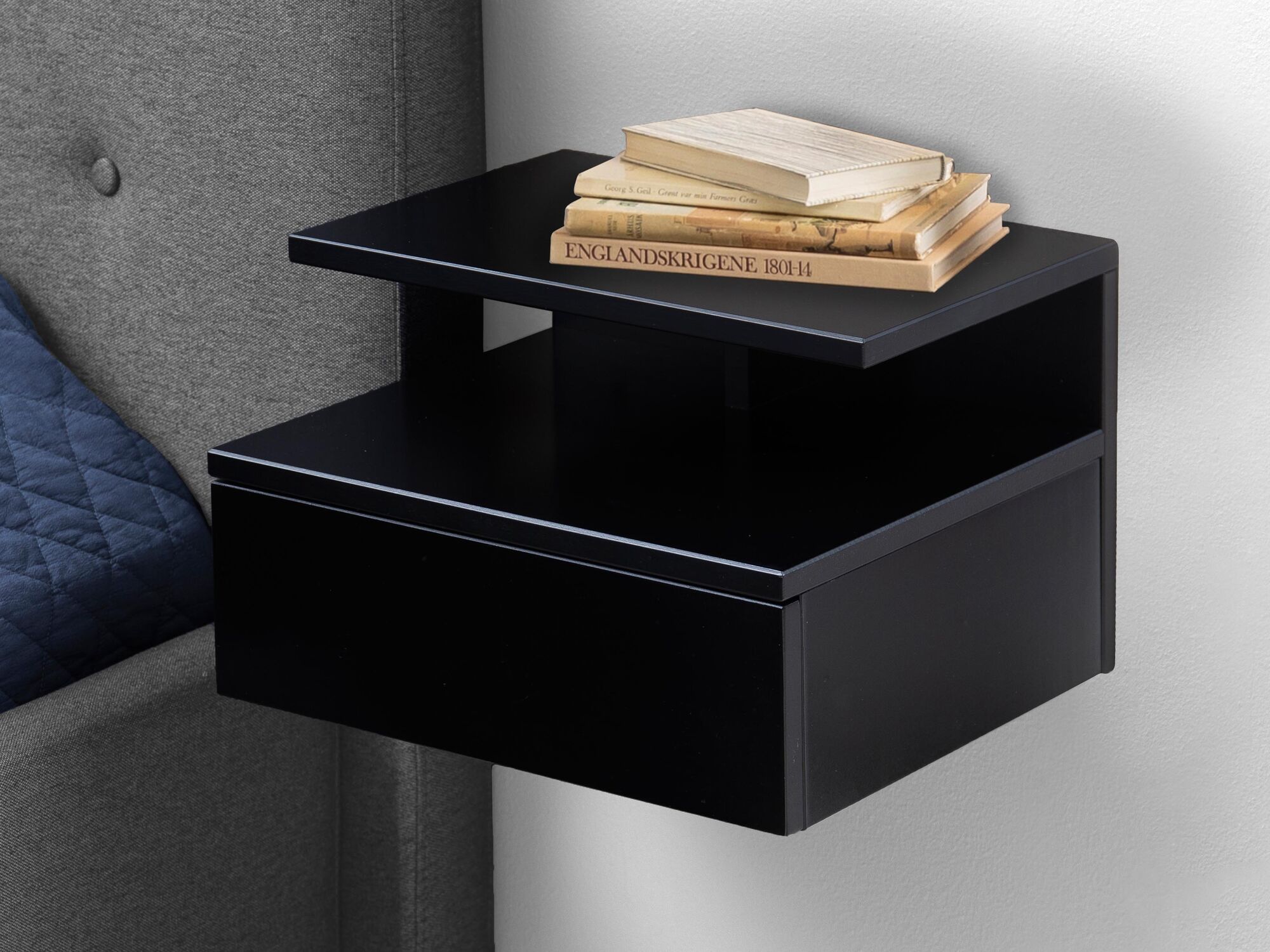 Zwevend nachtkastje ASHIEL 1 lade mat zwart 