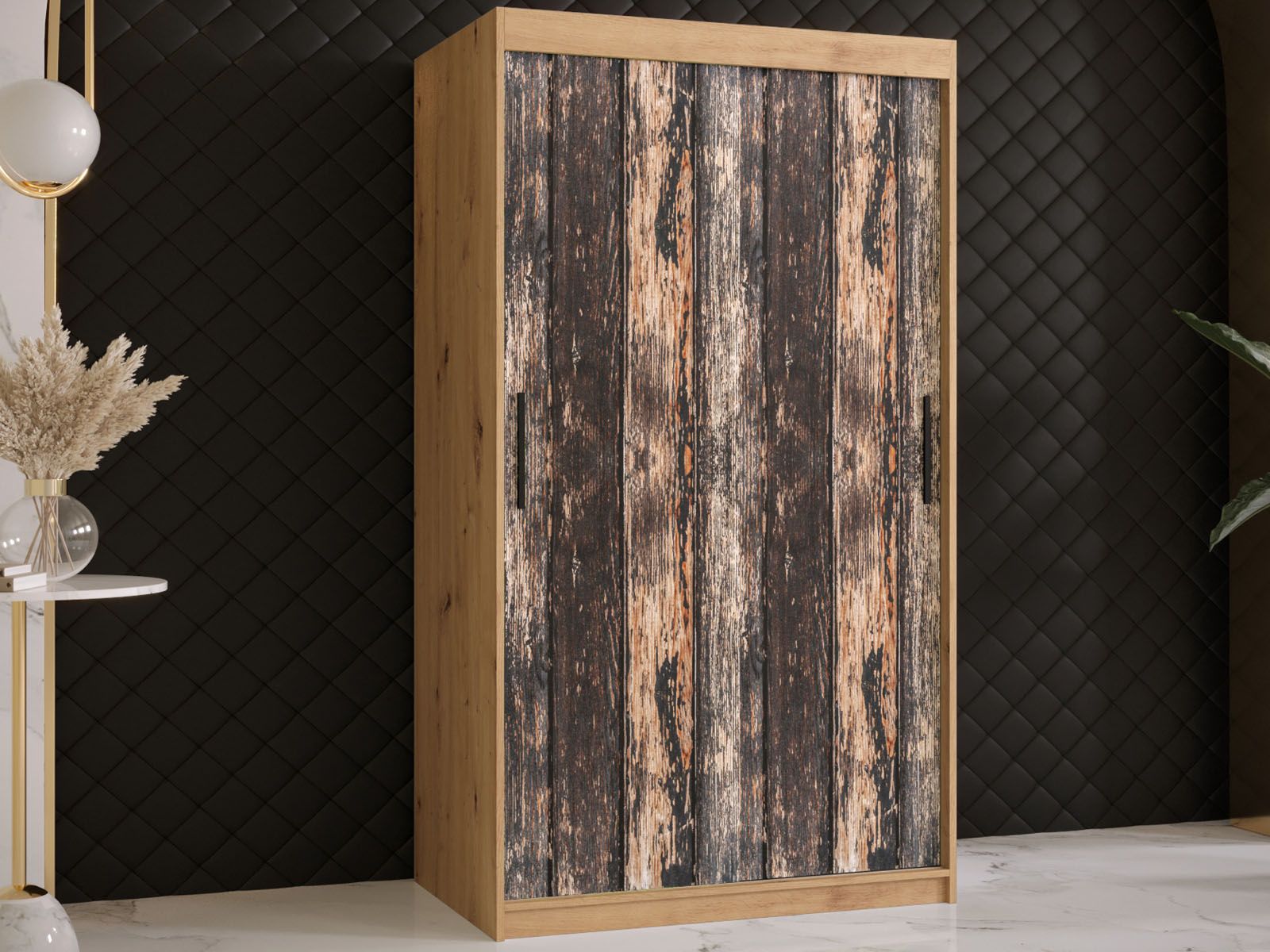 Kledingkast TODY 2 schuifdeuren 100 cm artisan eik 