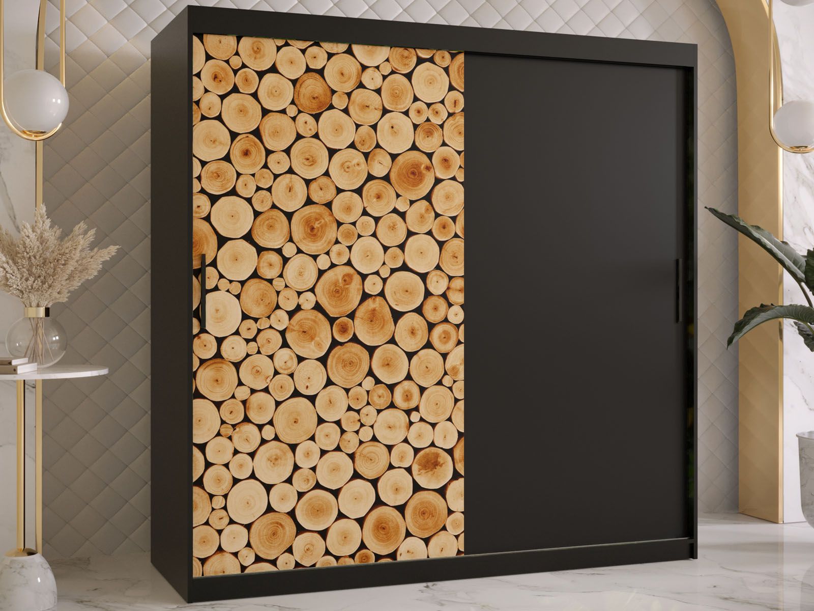 Kledingkast SOSNY 2 schuifdeuren 180 cm mat zwart