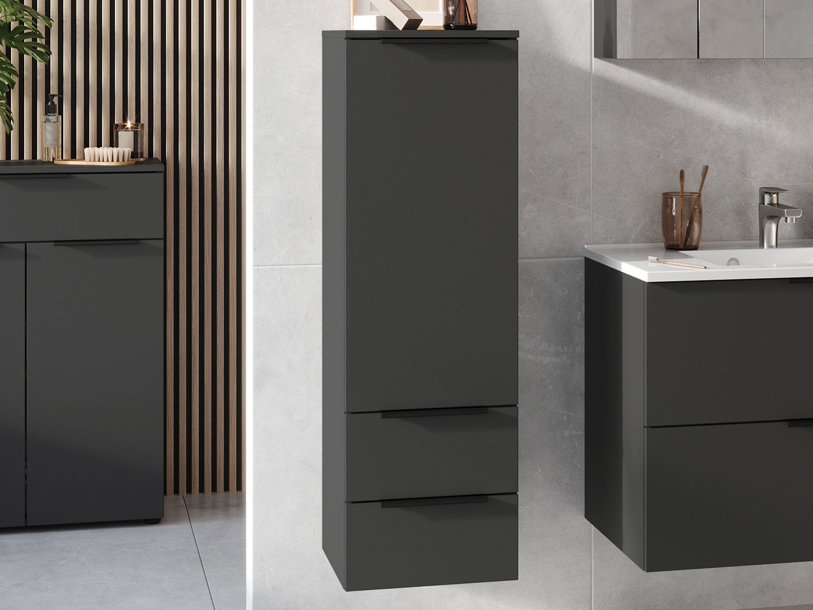 Kolomkast CANTONA 1 deur 2 lades grafiet 