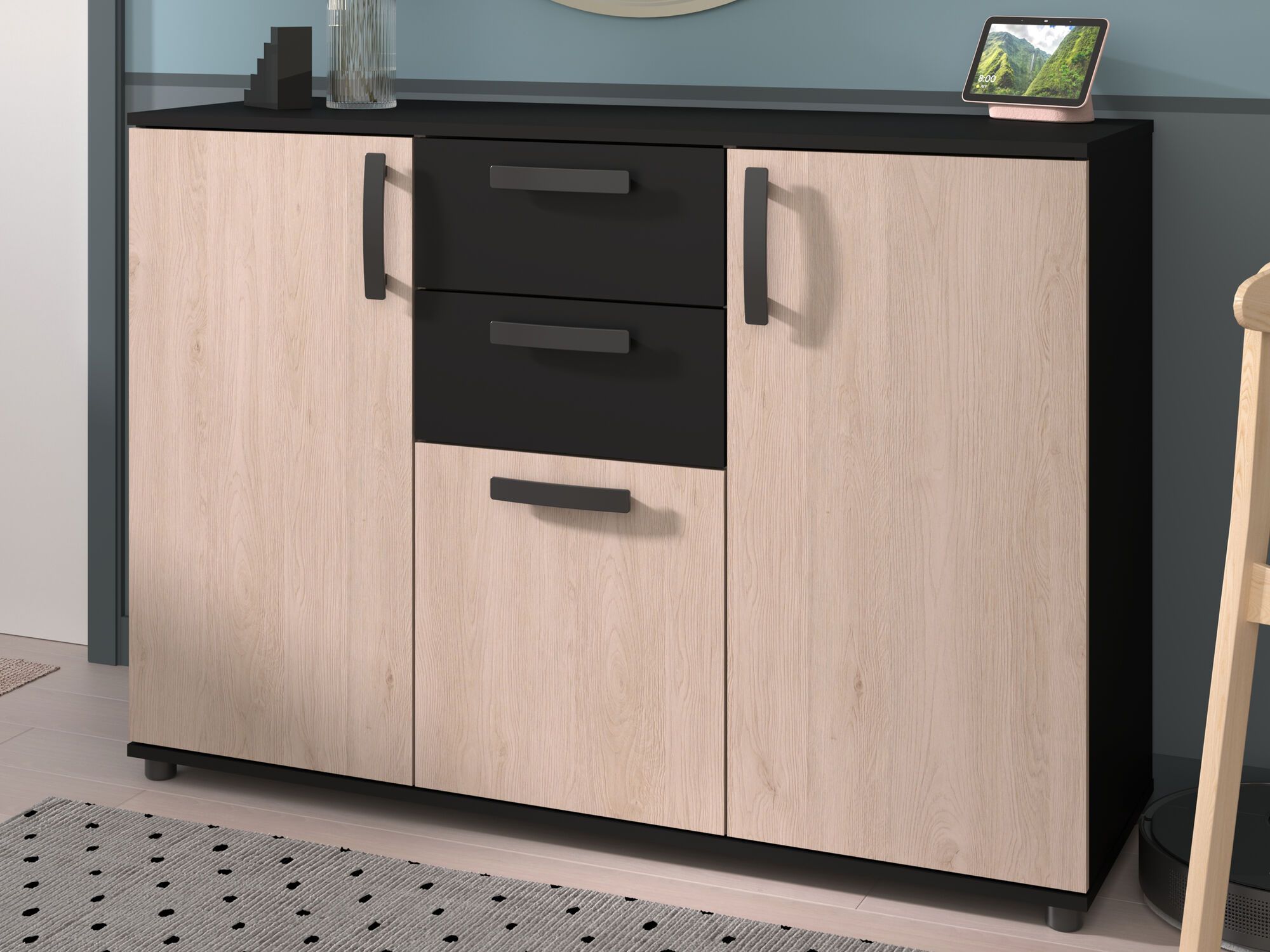 Dressoir CELESTINE 3 deuren 2 lades brooklyn eik 