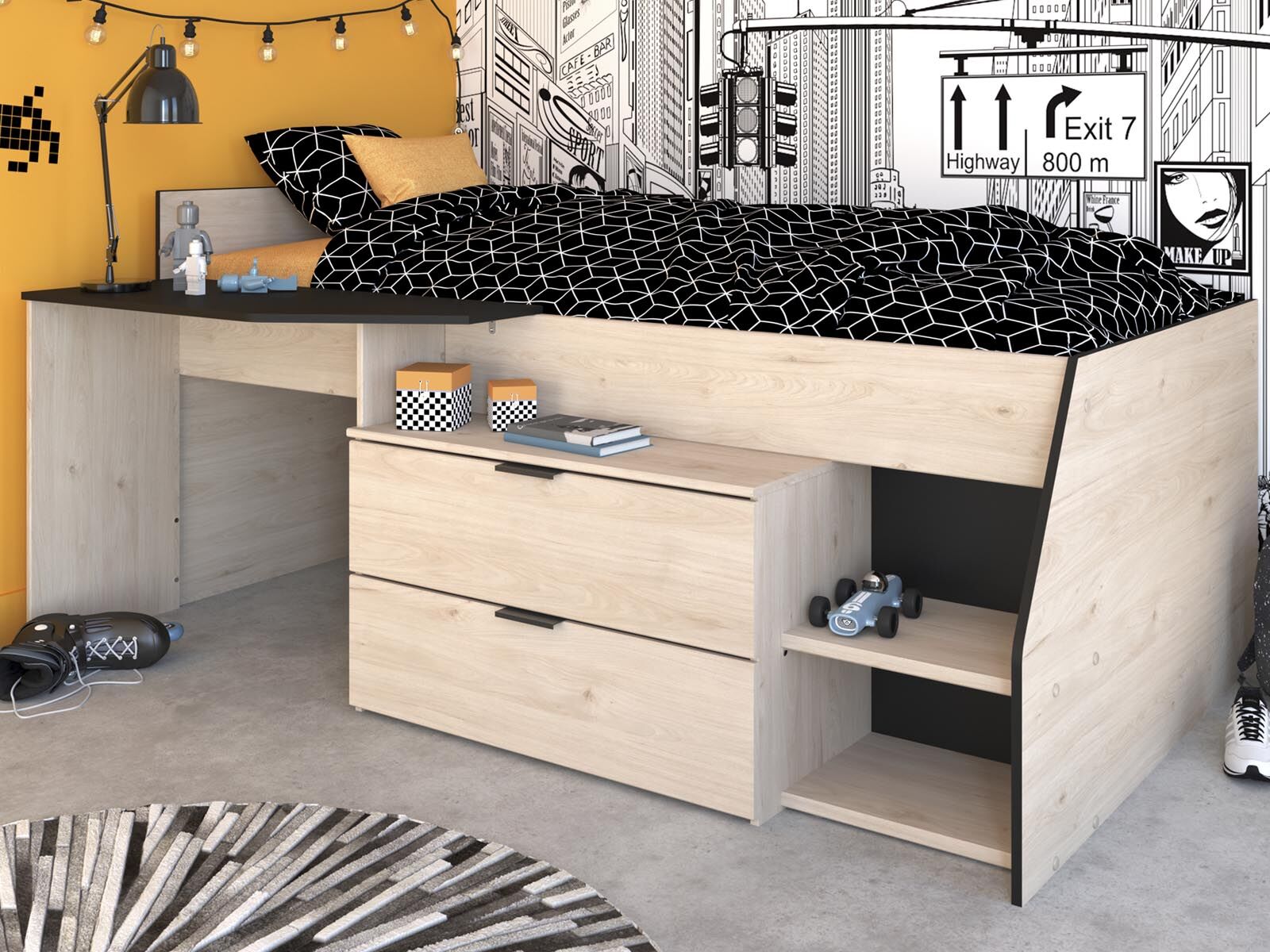 Gecombineerd bed MICKEY 90x200 cm jackson eik/zwart 