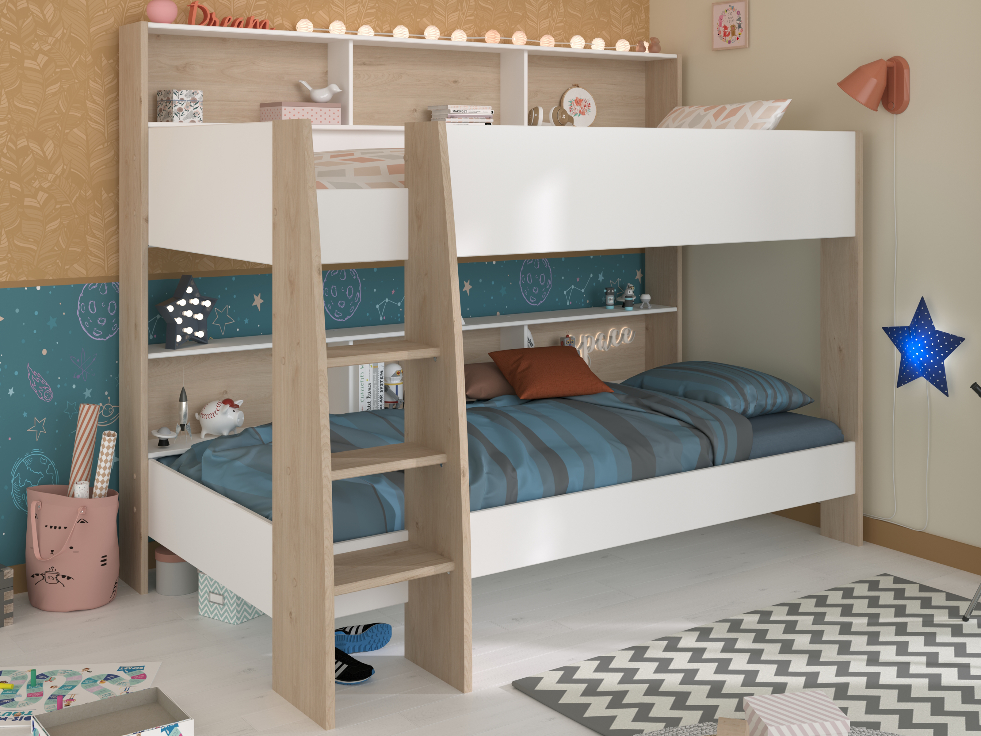 Stapelbed SHELASO 90x200 cm jackson eik