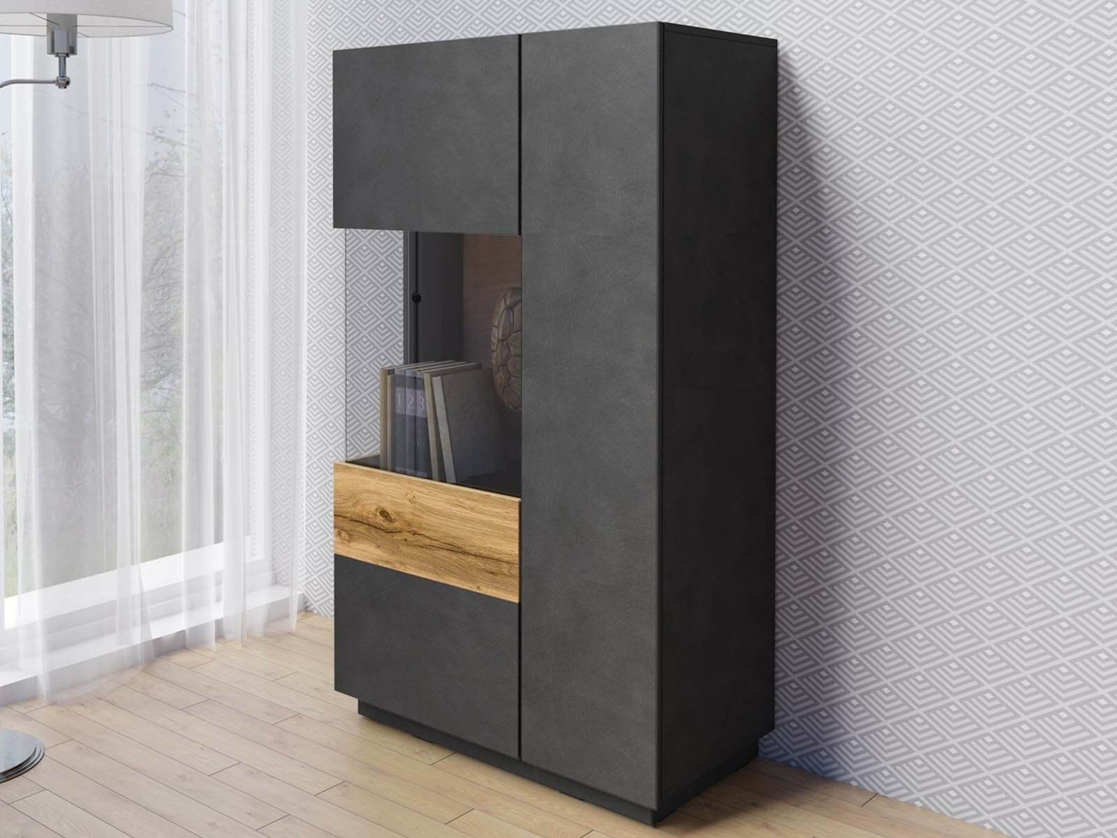 Commode SILAC 2 deuren (links) wit/wotan eik met verlichting