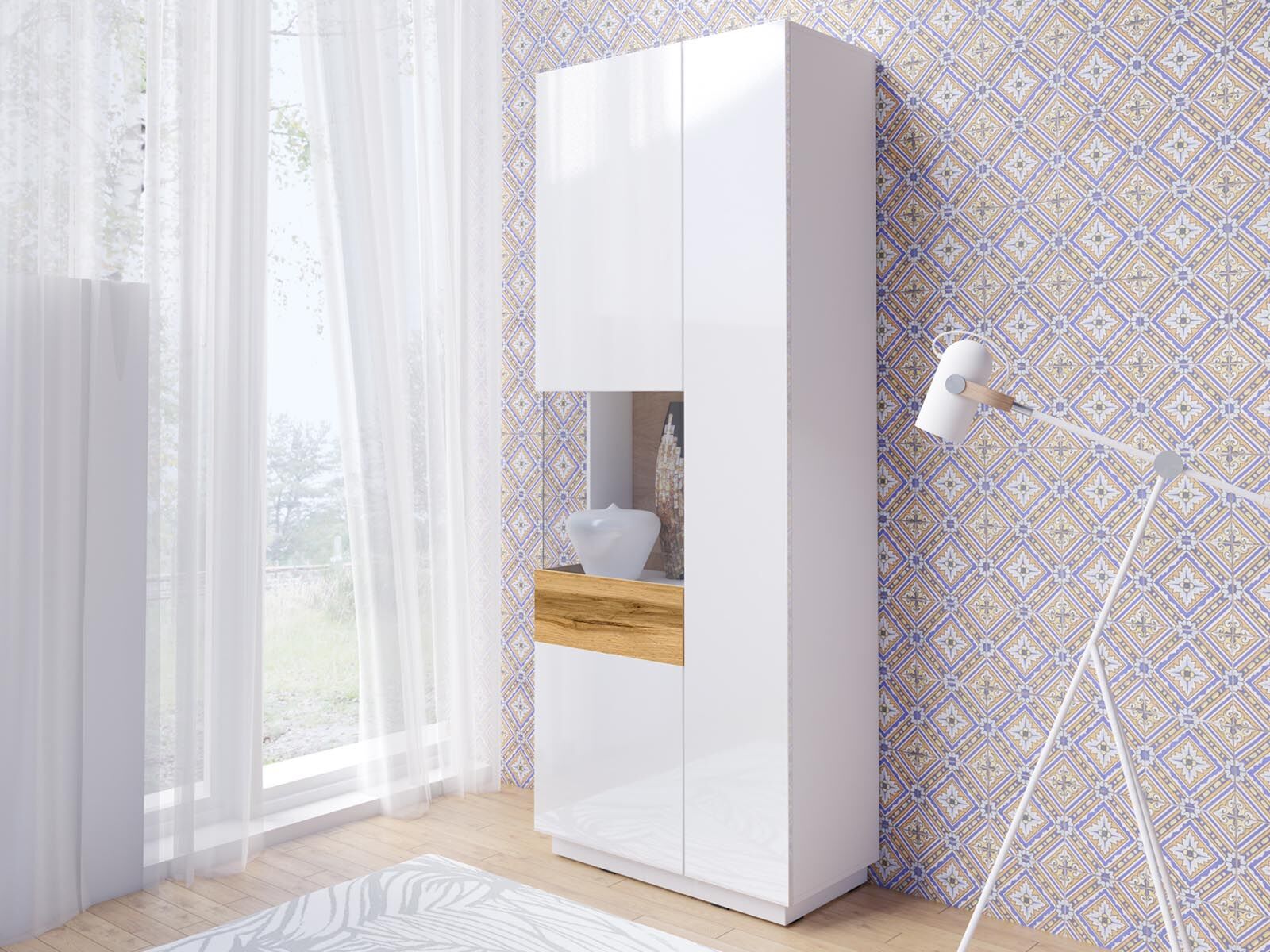 Vitrine SILAC 2 deuren (links) wit/wotan eik