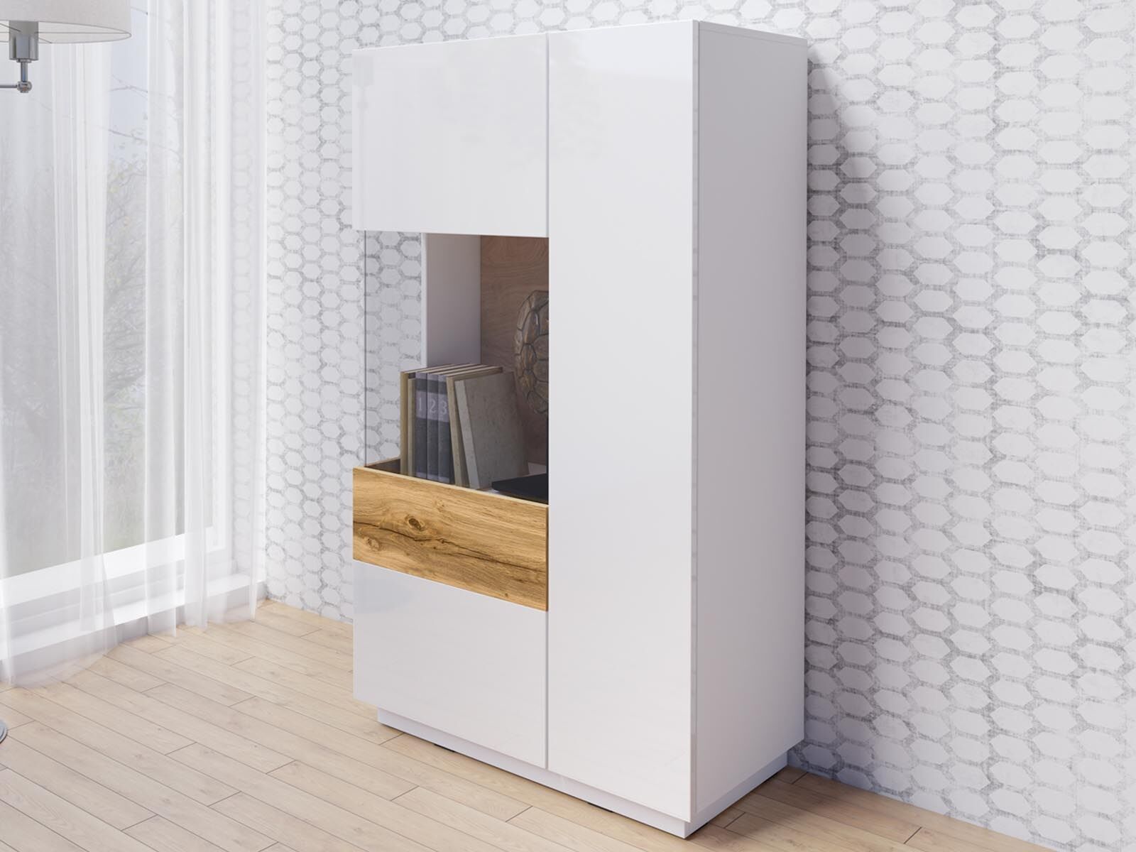 Commode SILAC 2 deuren (links) wit/wotan eik