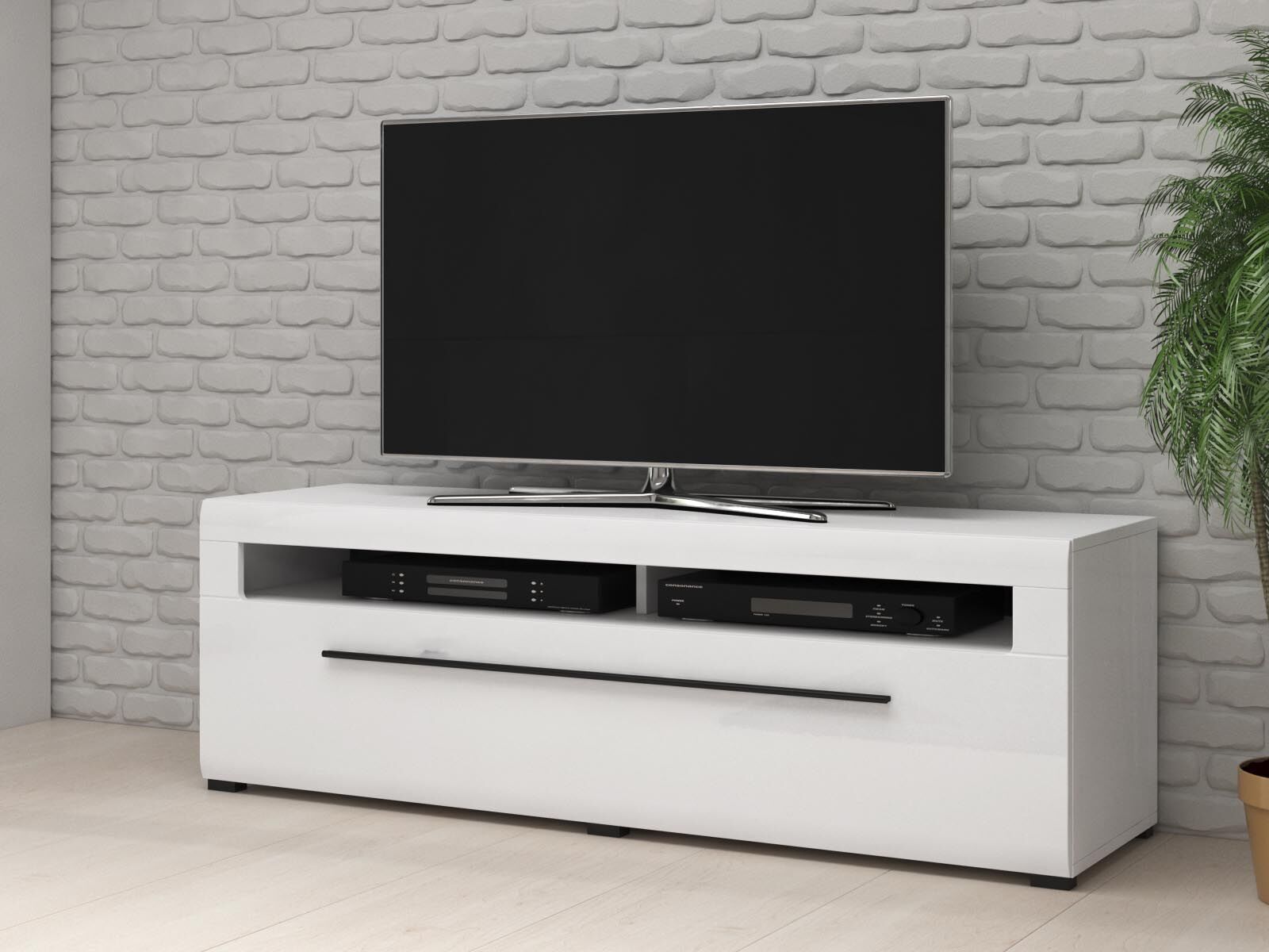 Tv-meubel TULIO 1 lade 160 cm wit/hoogglans wit