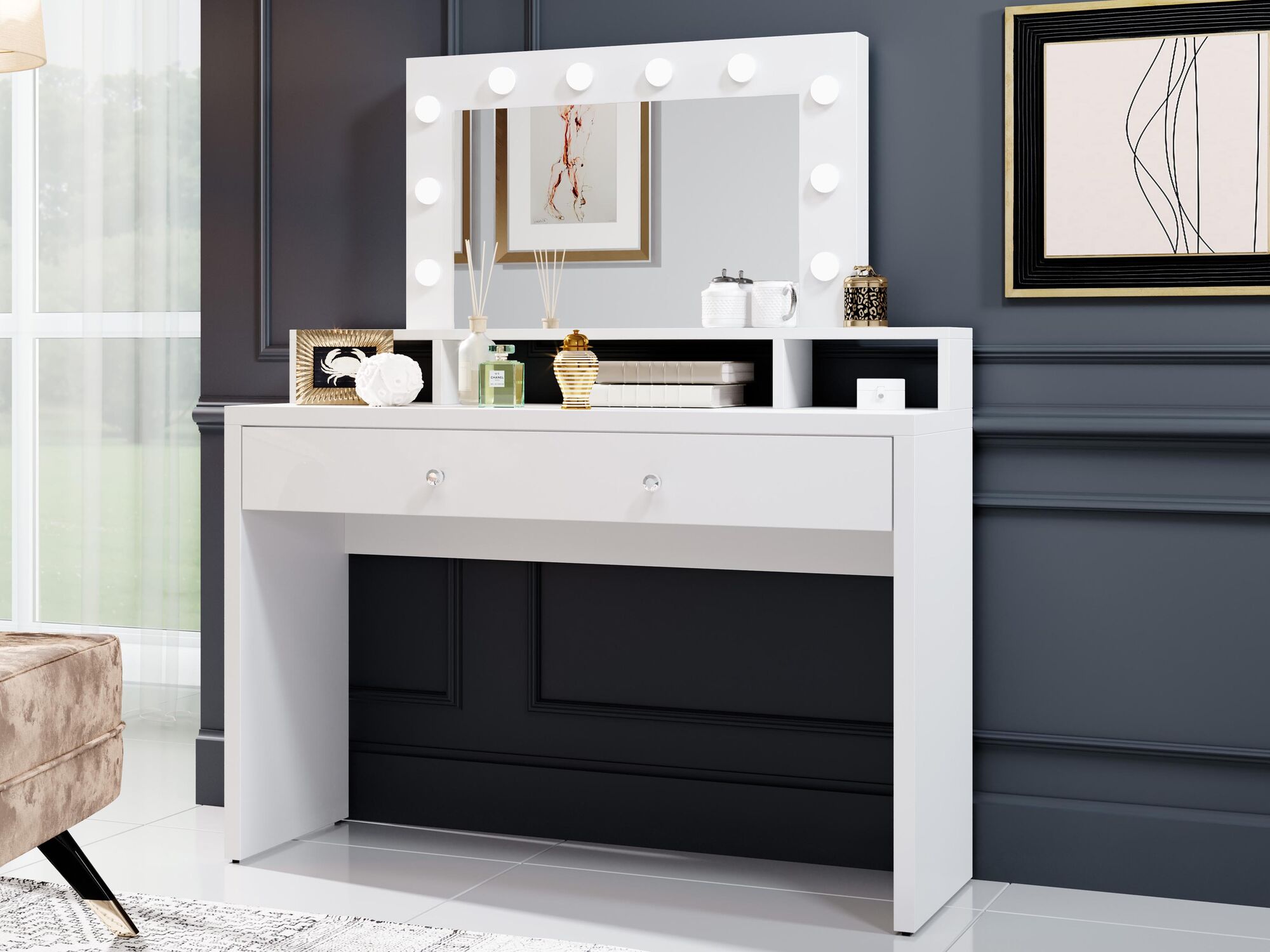 Make-up tafel ARIASSE 1 lade wit/hoogglans wit 