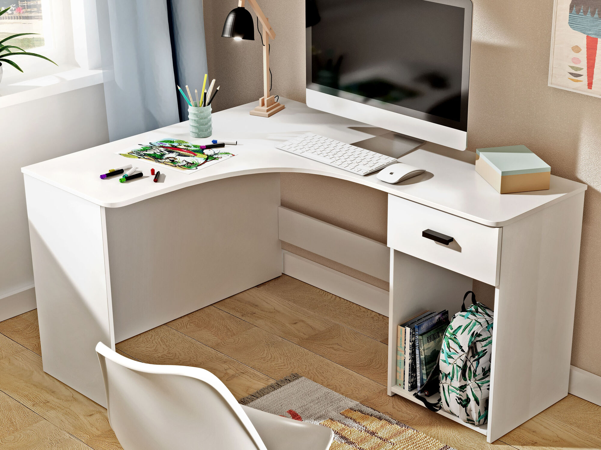 Hoekbureau CORNITO 155 cm wit 