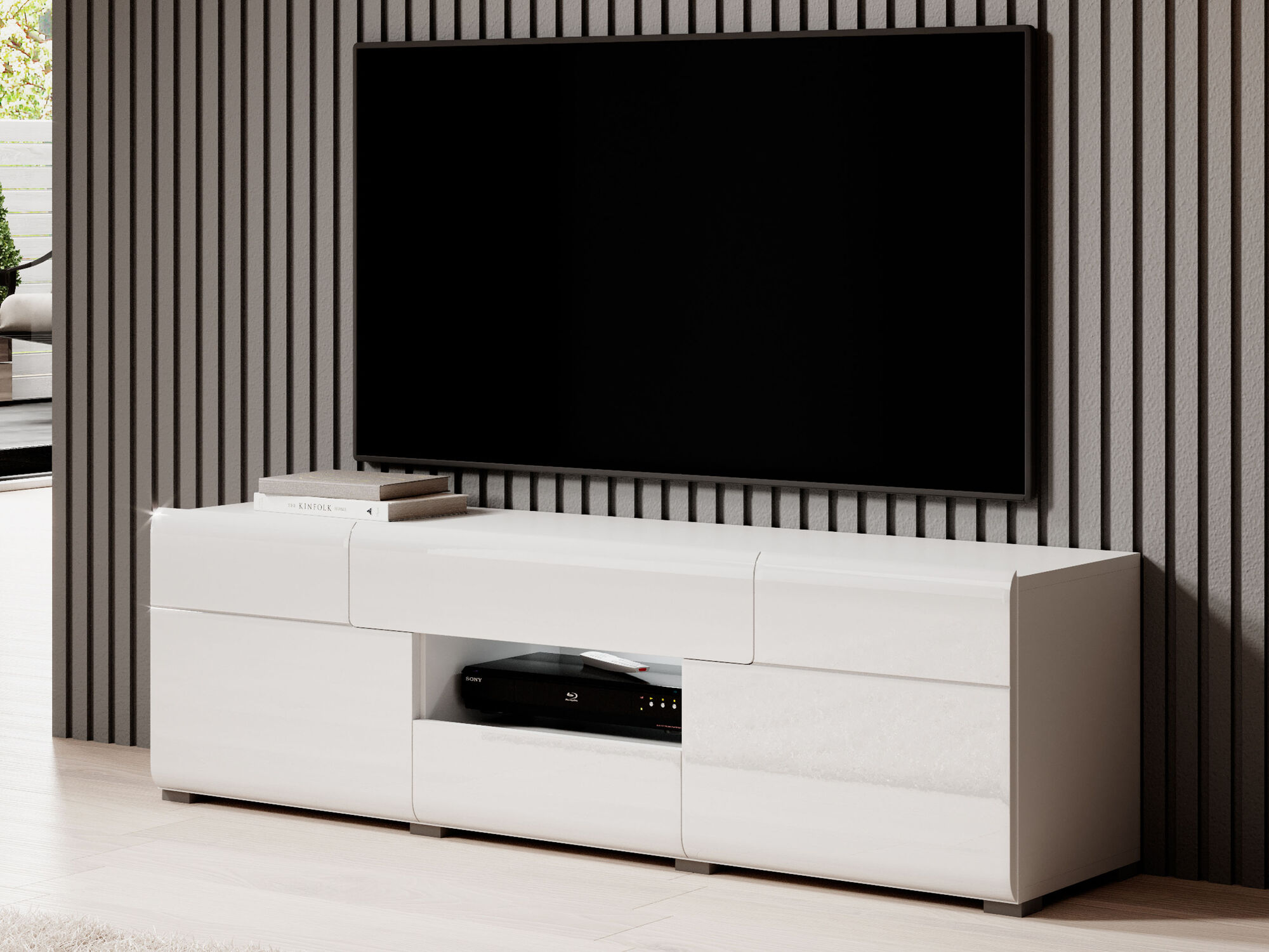 Tv-meubel TOMASSON 2 deuren 2 lades wit/hoogglans wit