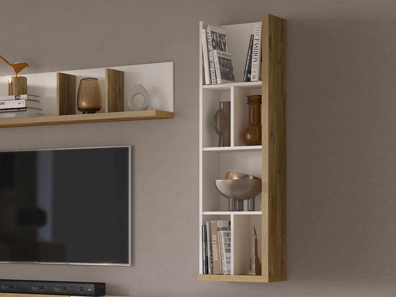 Hangkast LARSY hoogglans wit/flagstaff eik