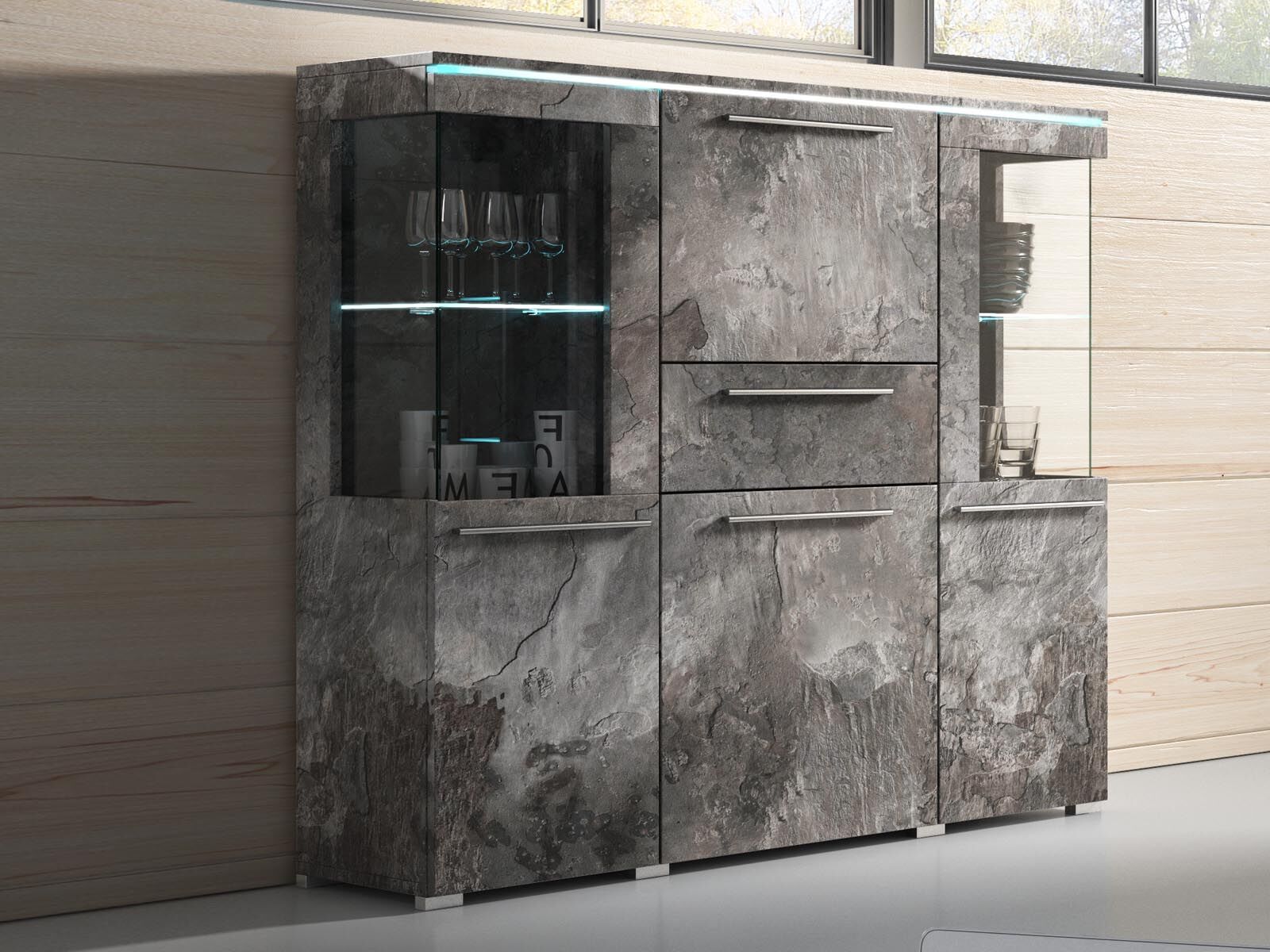 Dressoir INDIRA 4 deuren 1 lade kleurrijke leisteen