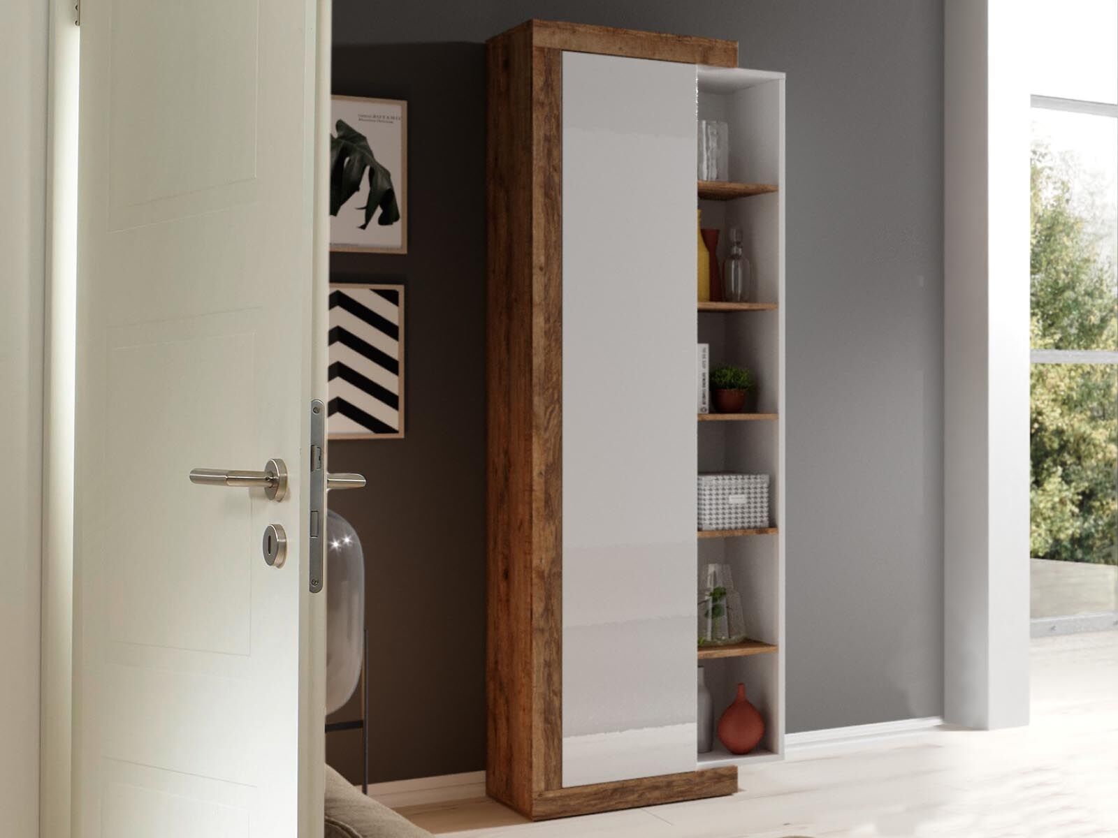 Kolomkast SINO 1 deur eik/hoogglans wit 