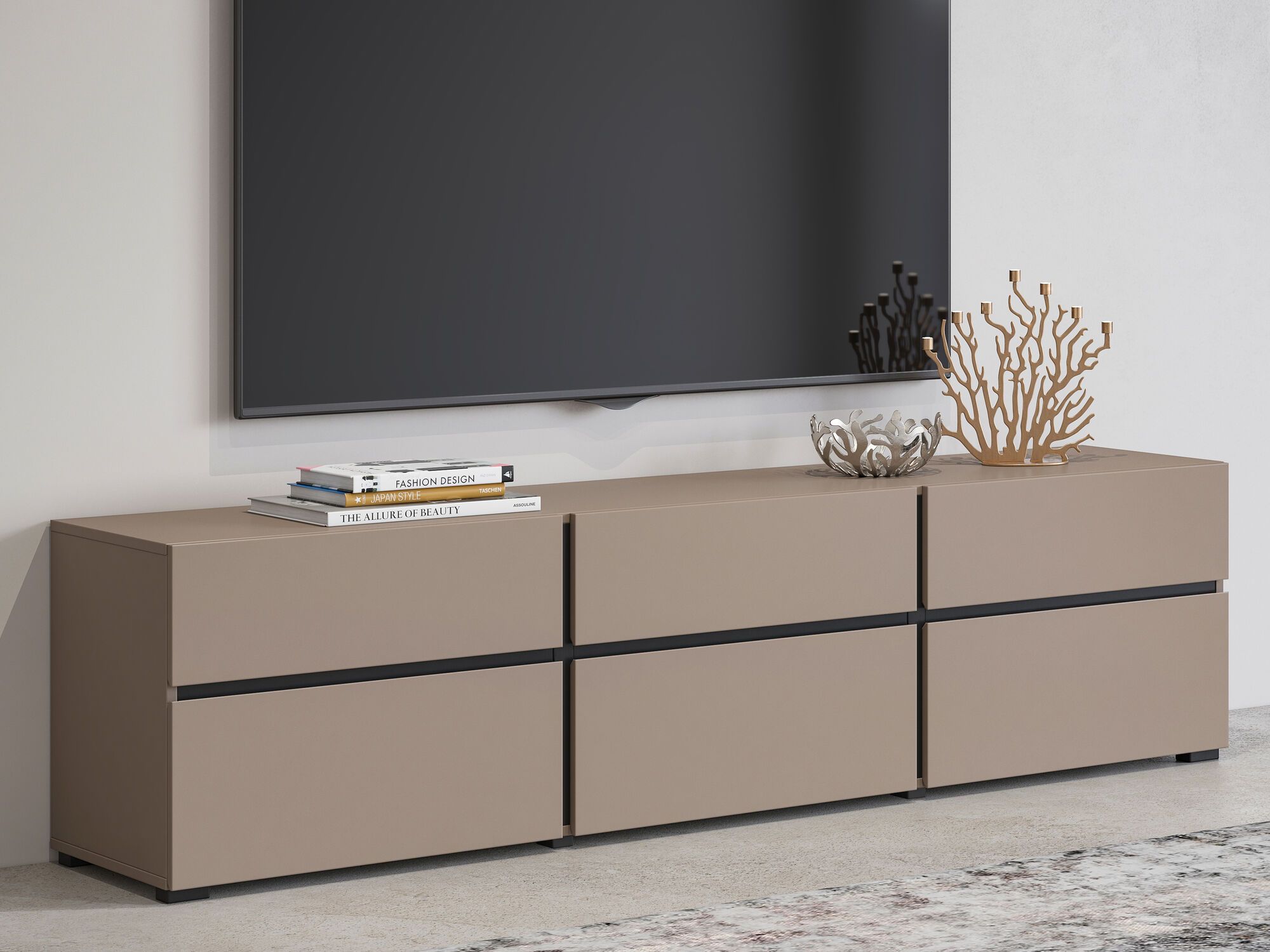 Tv-meubel CROSSAIR 3 klapdeuren 3 lades taupe 
