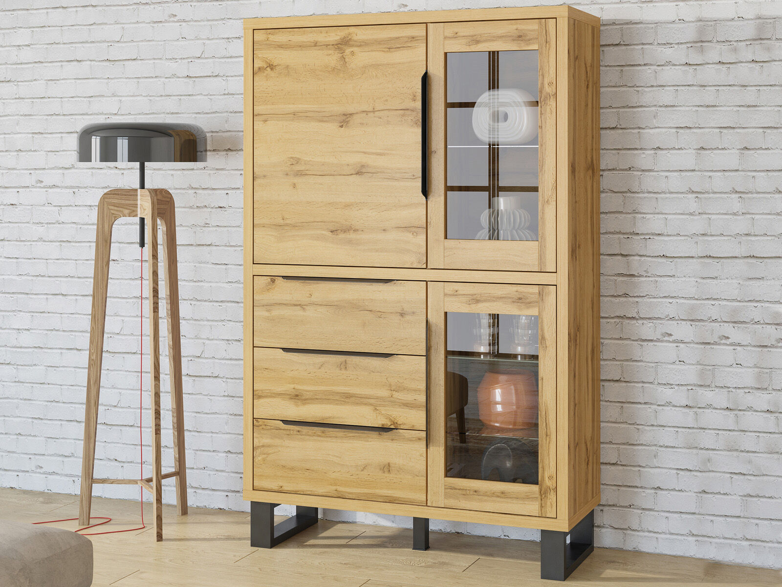 Vitrinekast HALO 3 deuren 3 lades wotan eik 