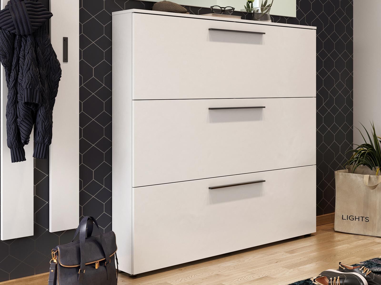 Schoenenkast UTANA 3 deuren 140 cm wit 