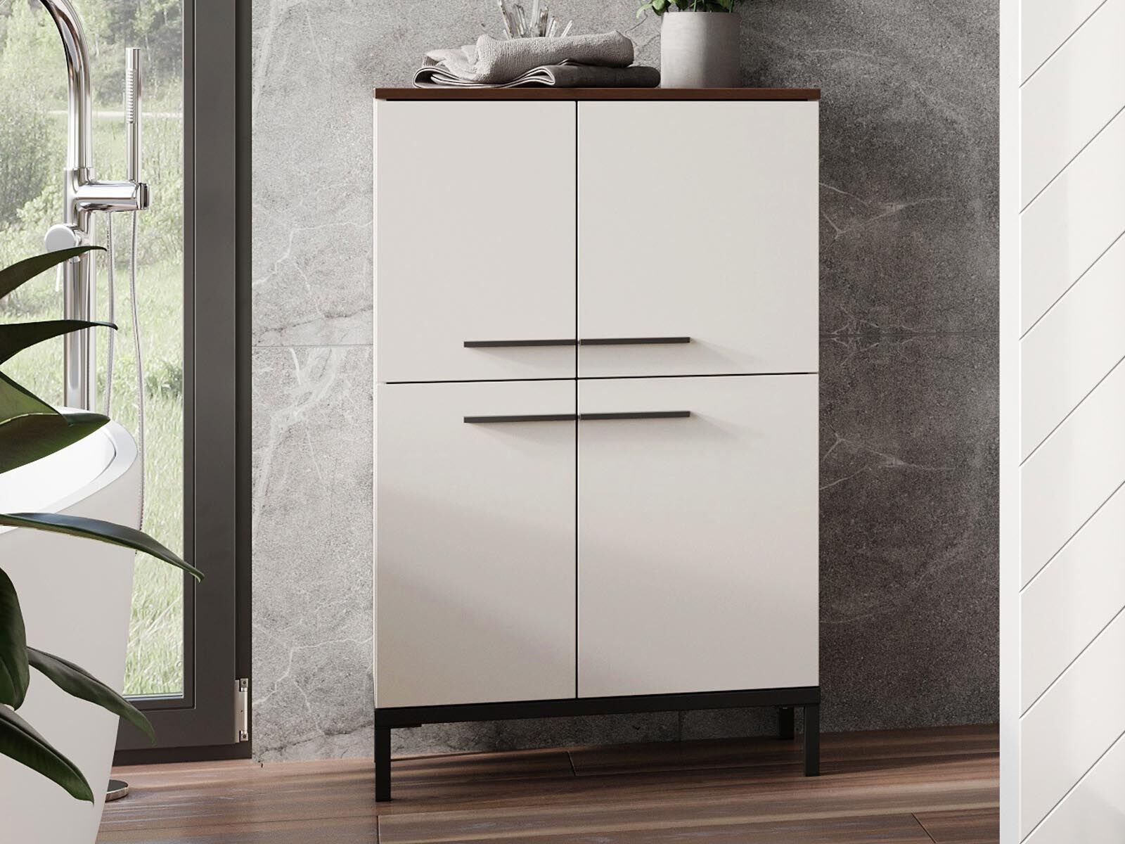 Commode YONA 4 deuren kasjmier/walnoot 