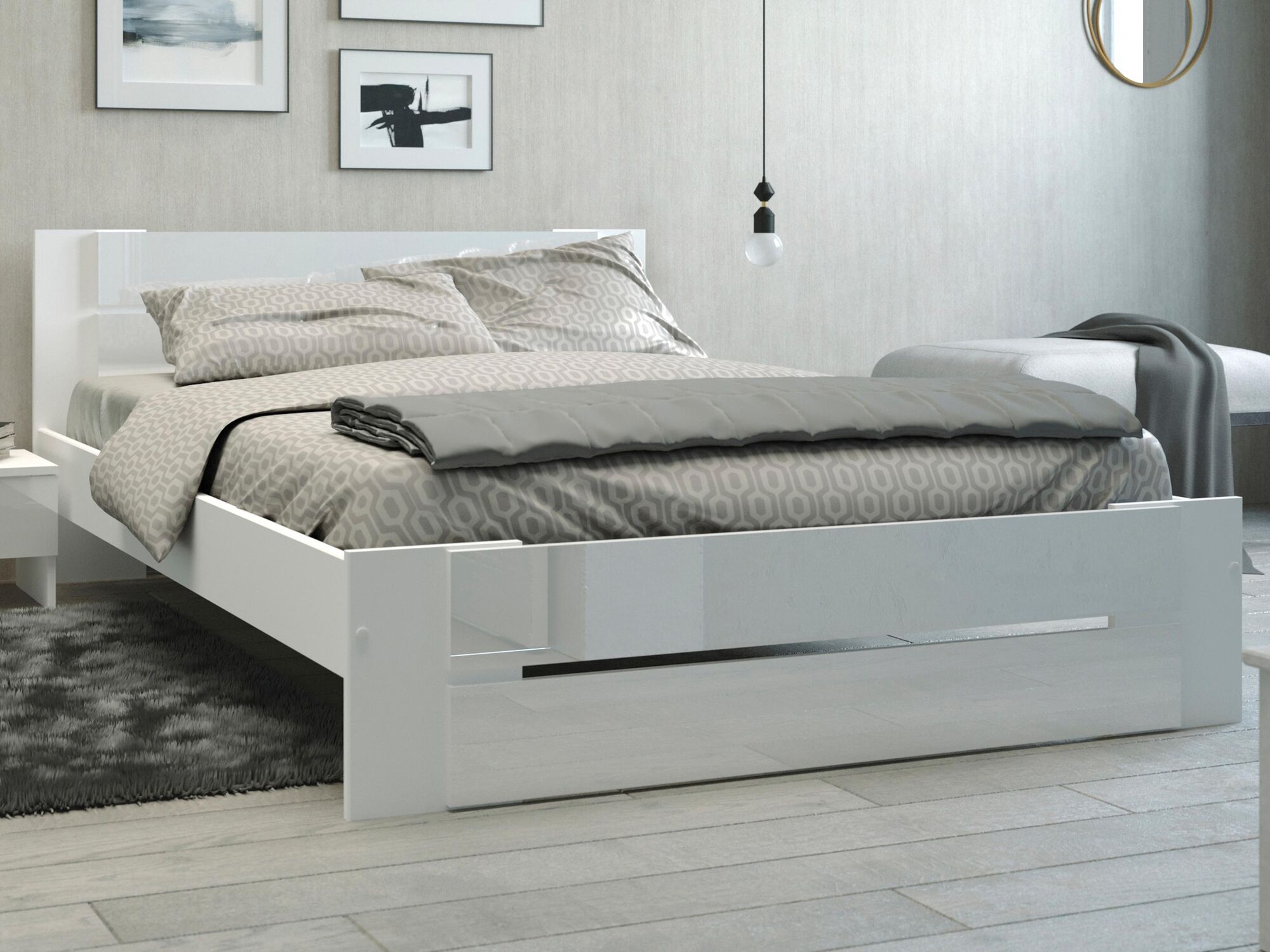 Bed BIANNE 140x190 cm wit/hoogglans wit 