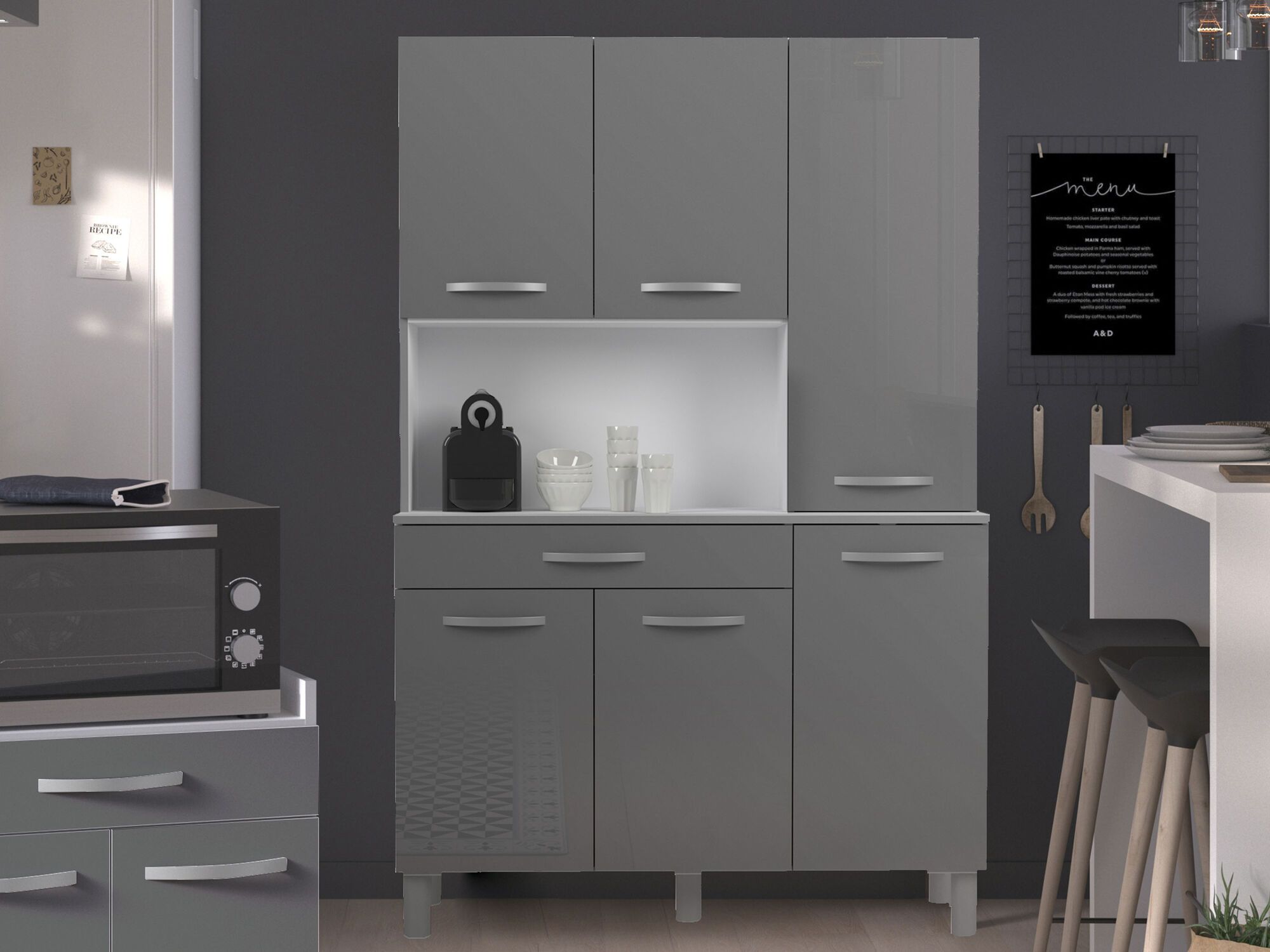 Buffetkast IZA 6 deuren 1 lade 120 cm grijs 