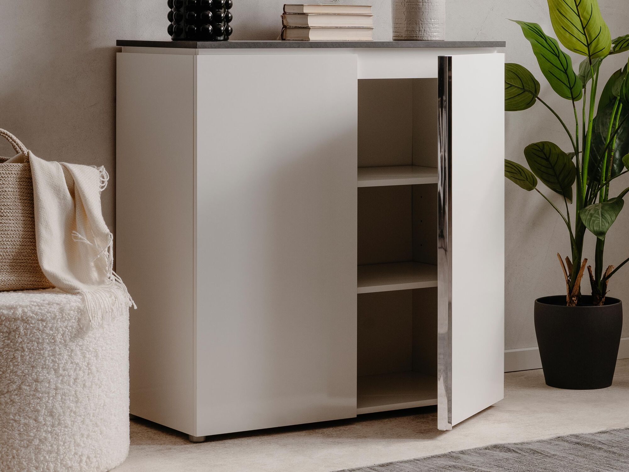 Commode BRETON 2 deuren hoogglans wit/matera