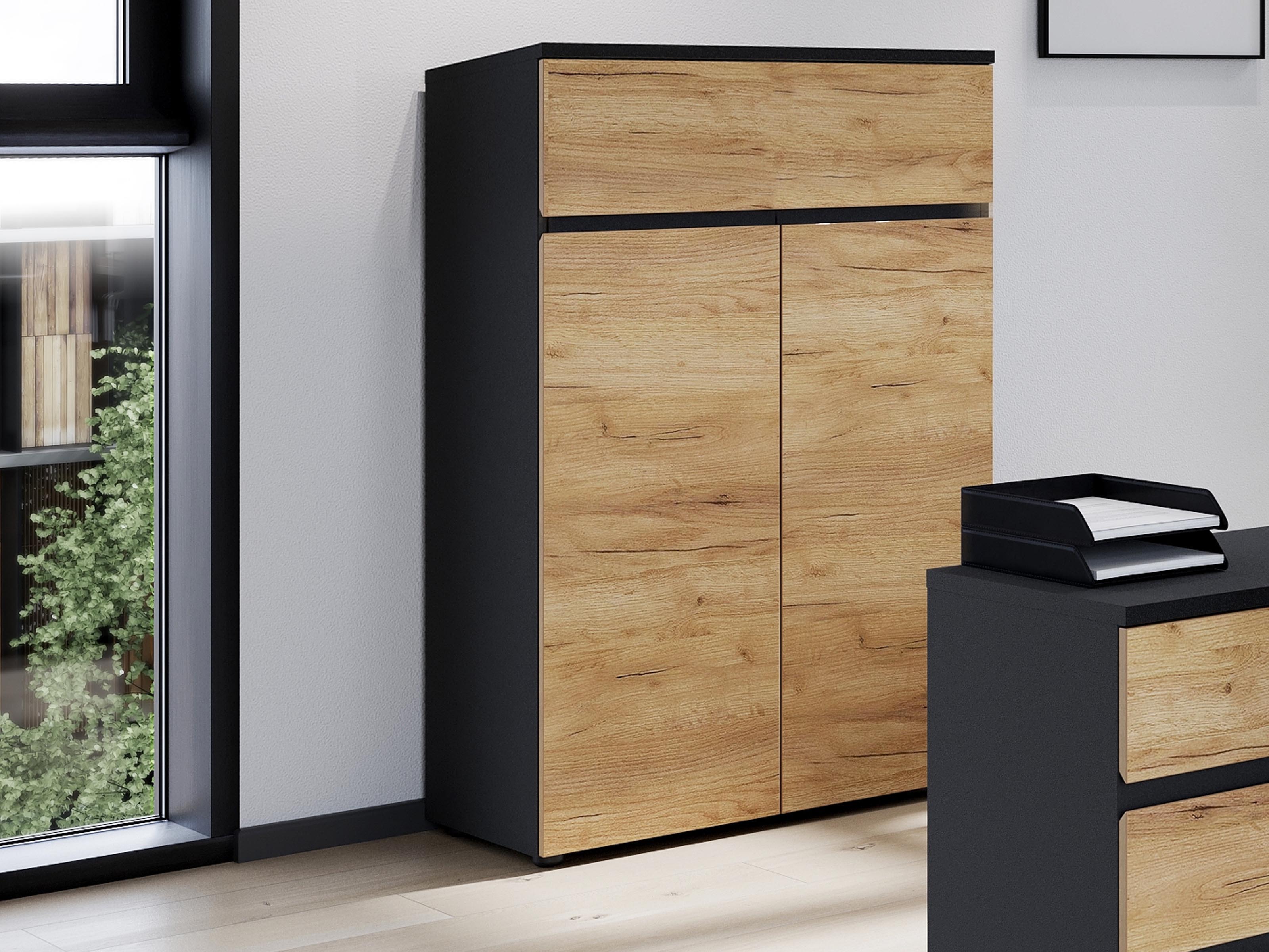 Commode LISSAO 2 deuren 1 lade navarra eik/grafiet