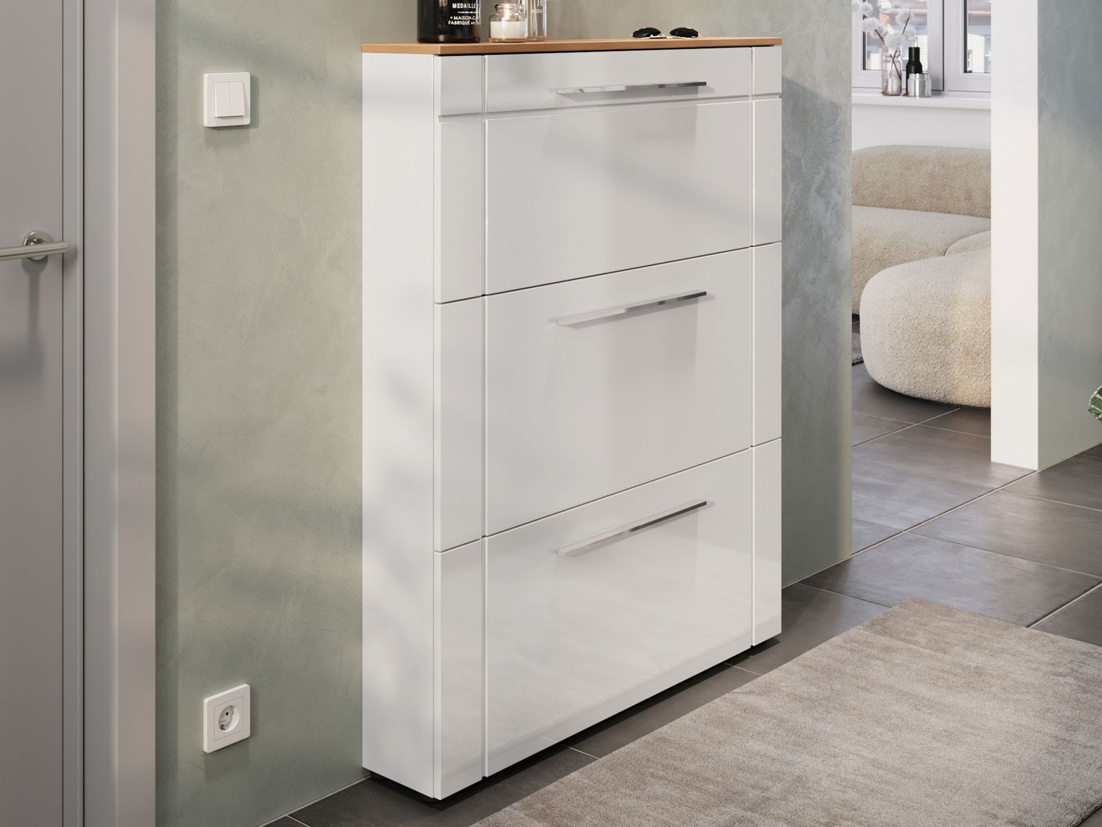 Schoenenkast ASTONIA 3 klapdeuren wit/navarra eik 