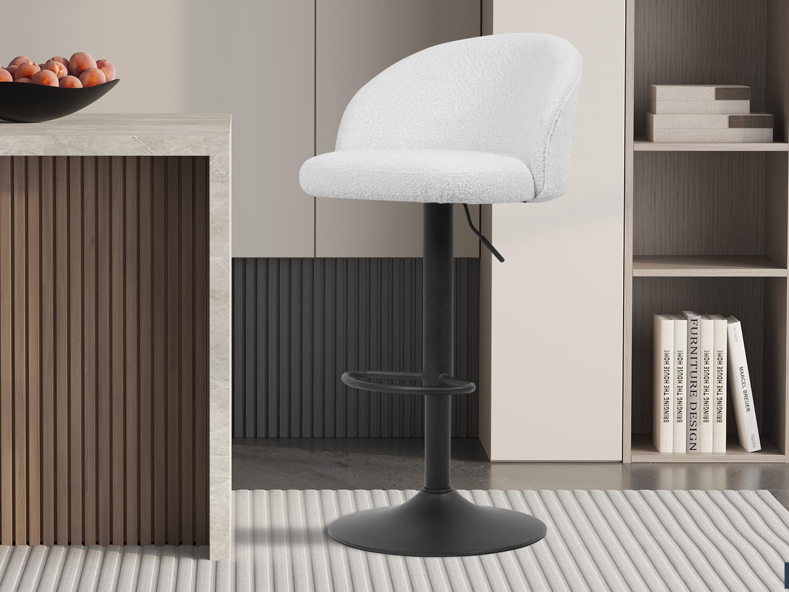 Barkruk ARDOU wit bouclé stof