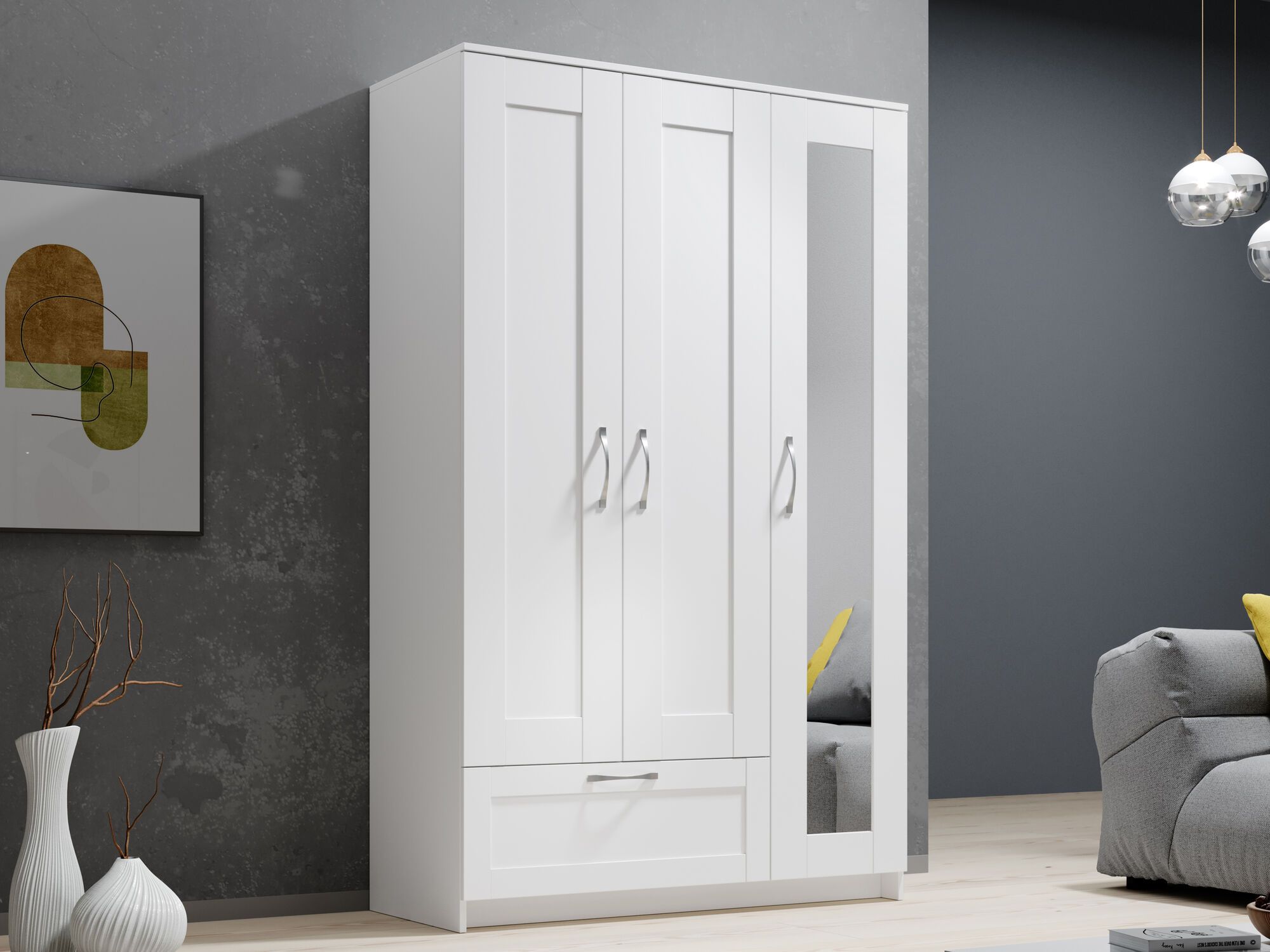 Kledingkast SALAMANCA 3 deuren 1 lade wit 