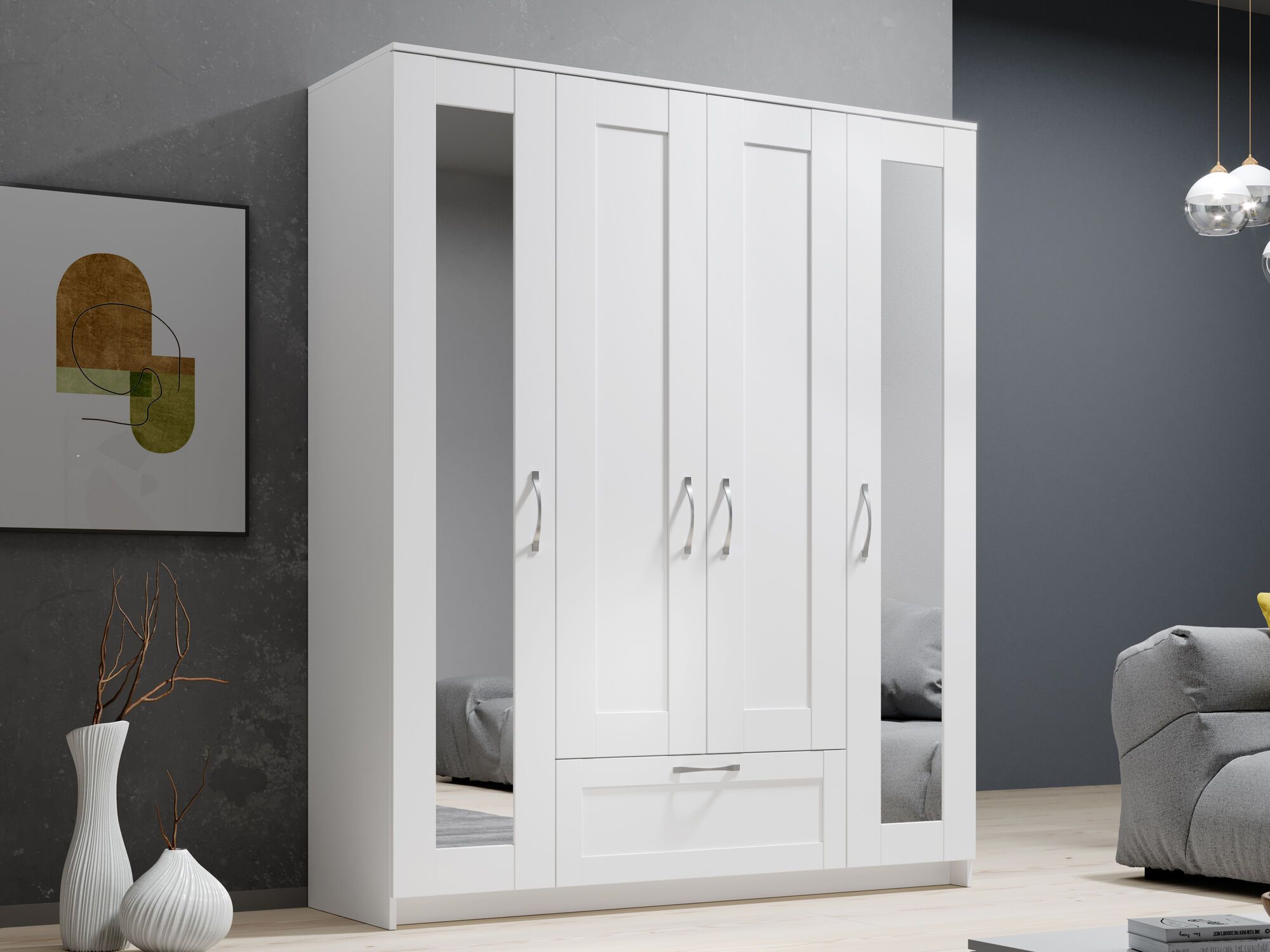 Kledingkast SALAMANCA 4 deuren 1 lade wit 