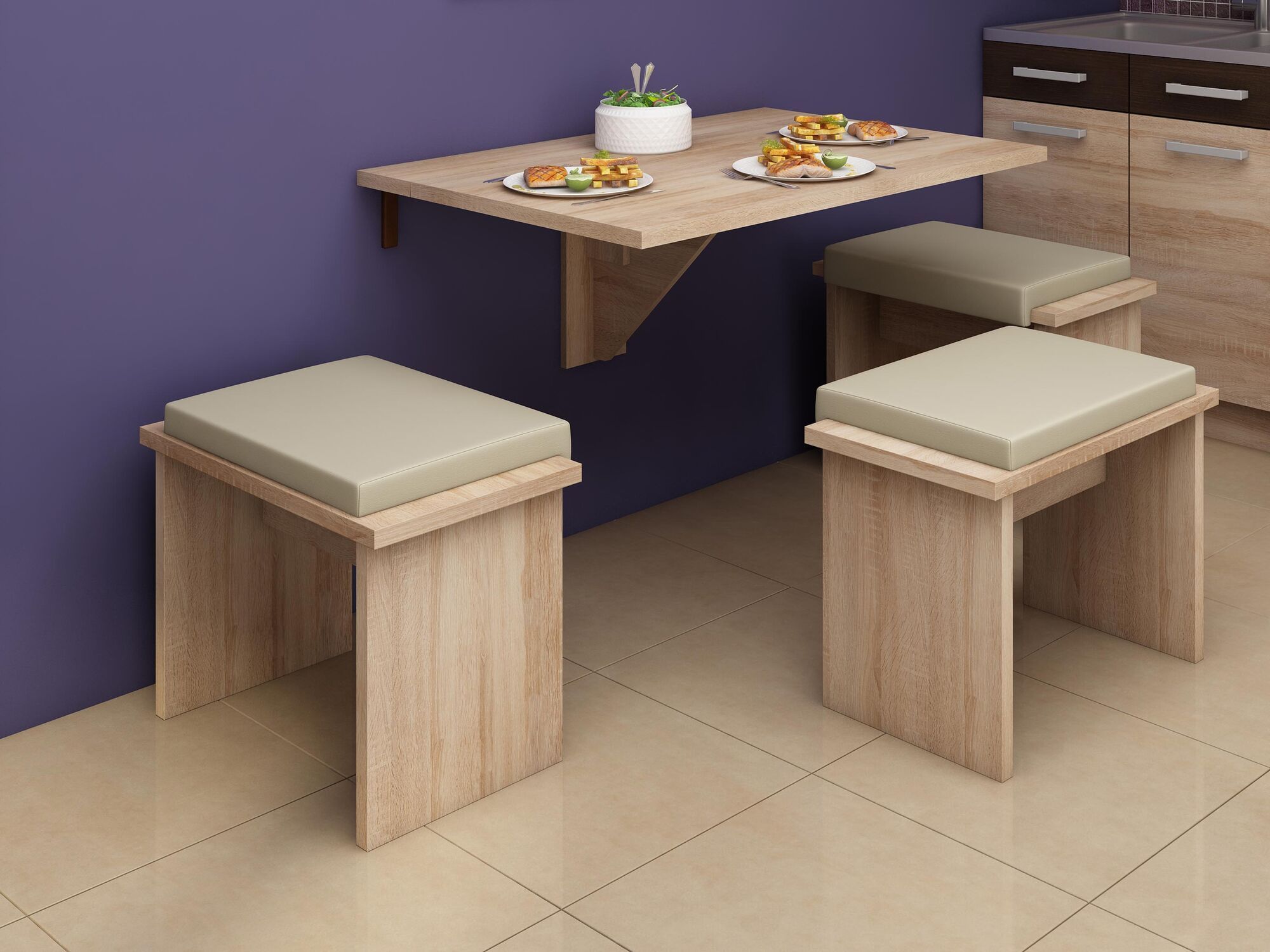 Uitklapbare eettafel HOMINI 100 cm sonoma