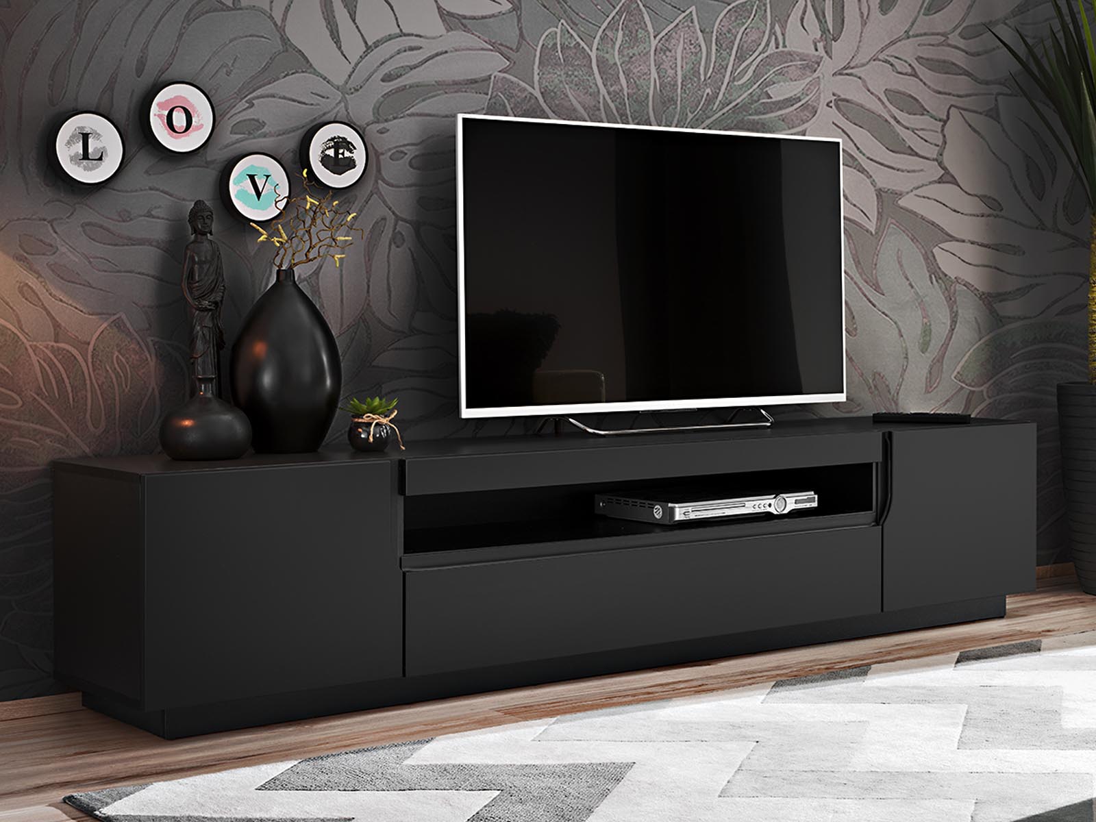 Tv-meubel EASTER 3 deuren mat zwart 