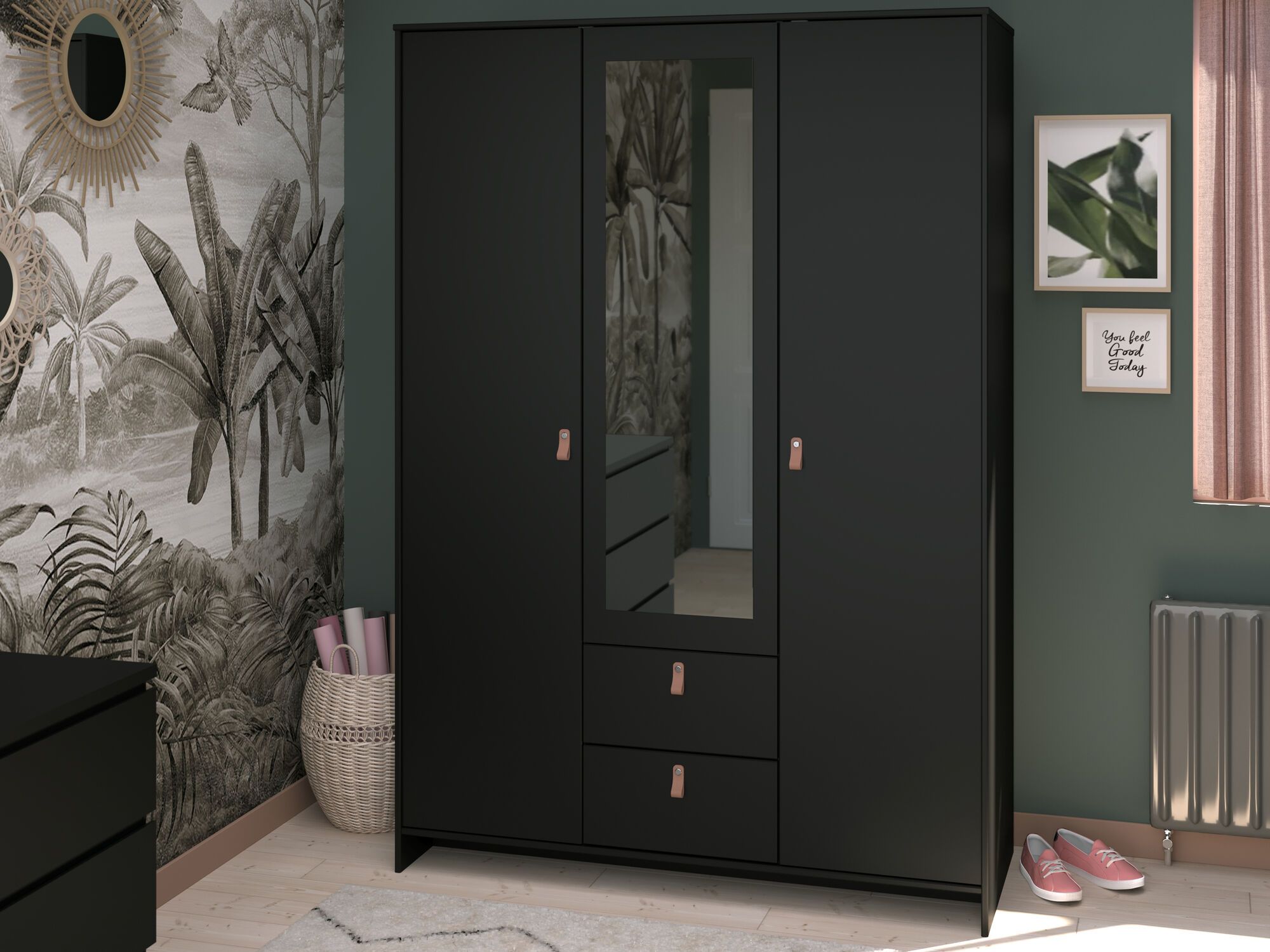 Kledingkast MINECO 3 deuren 2 lades zwart 