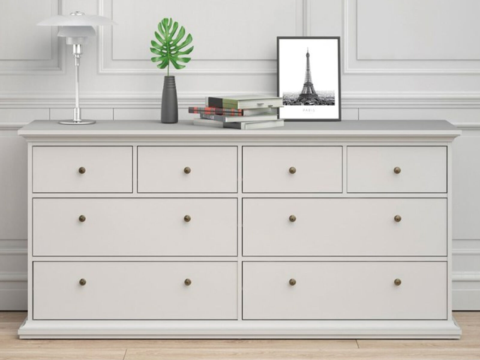 Dressoir PARISA 8 lades wit 