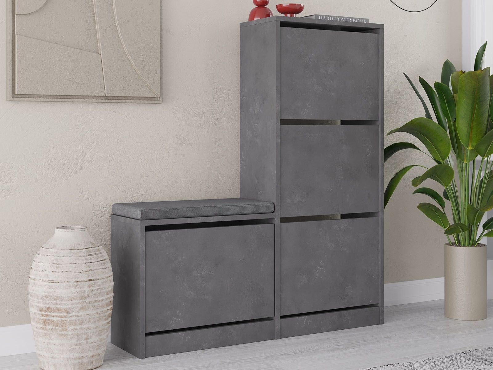 Schoenenbank DUDA 4 deuren grijs