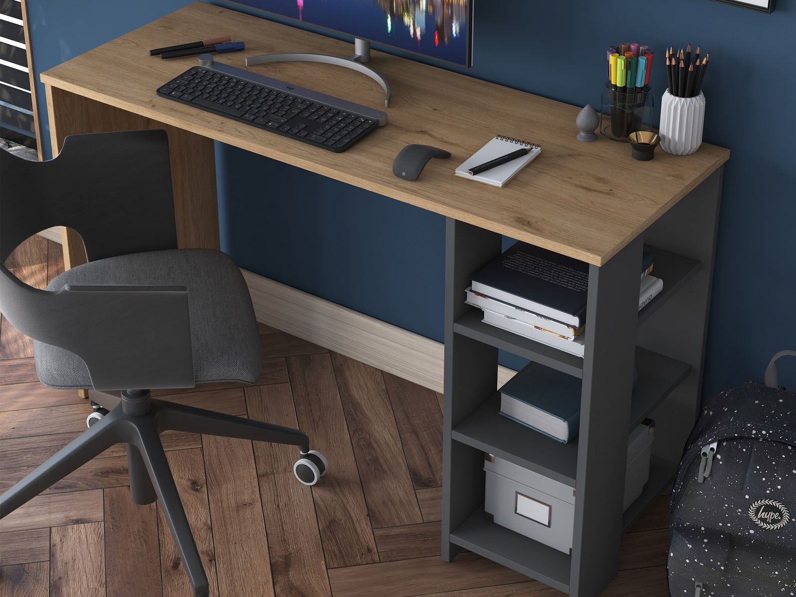 Bureau HATCHICO 120 cm walnoot/antraciet