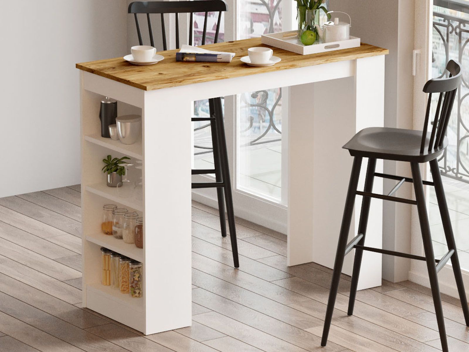 Bartafel STIJN 120 cm wit/pijnboom