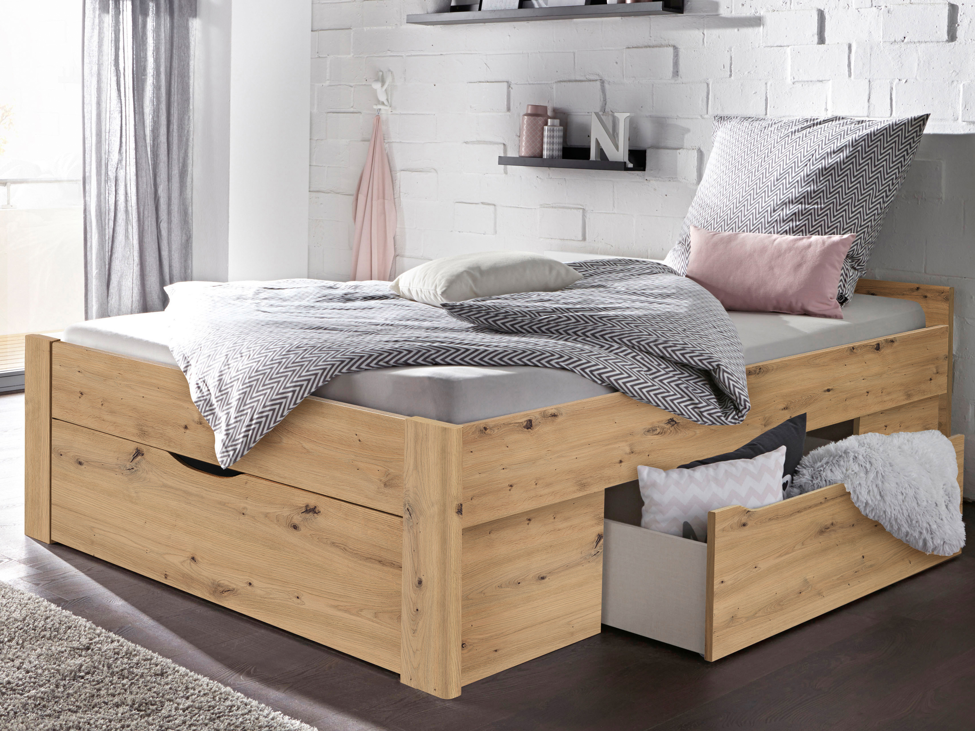 Bed SCARLETT 140x200 cm artisan eik met drie lades