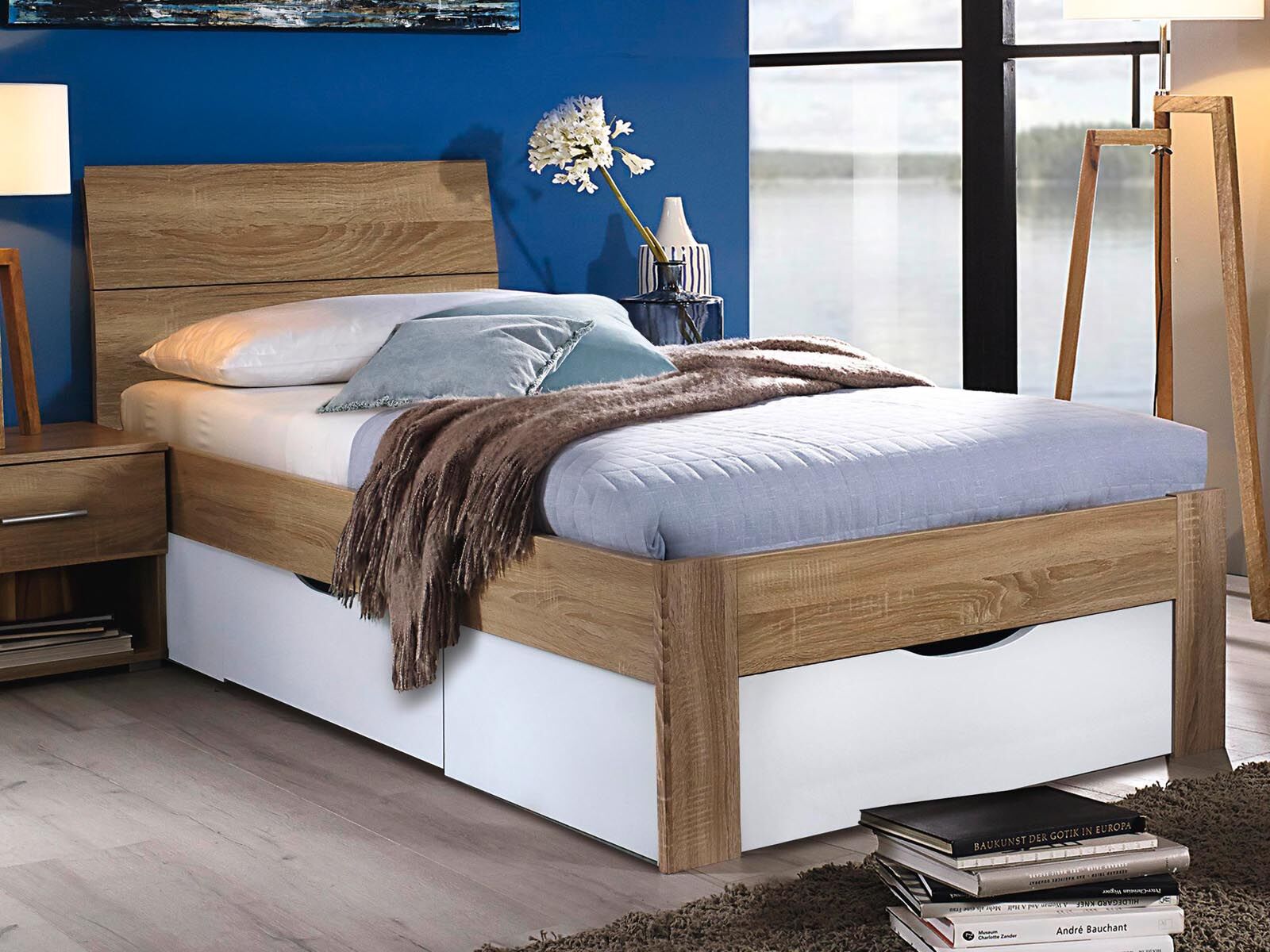 Bed FLASH 90x200 cm eik sonoma/wit met lades