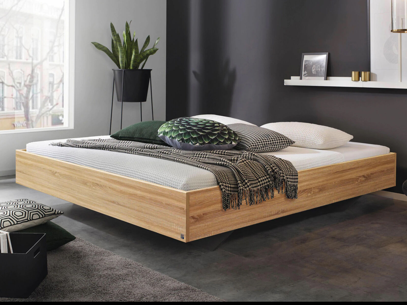 Bed IXANA 180x200 cm sonoma eik met matras met lattenbodem