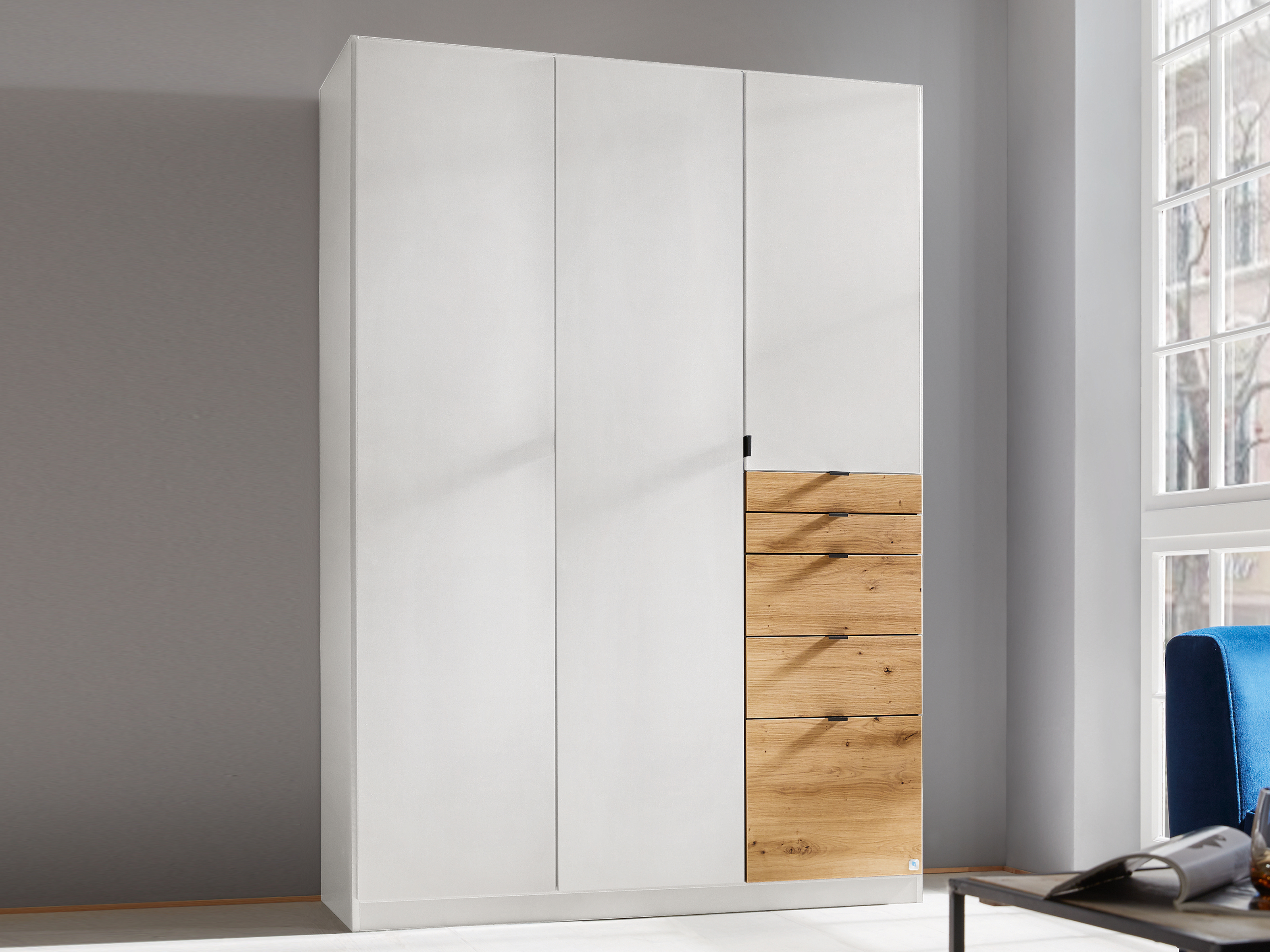 Kledingkast OTAMENDI 3 deuren 5 lades wit/artisan eik