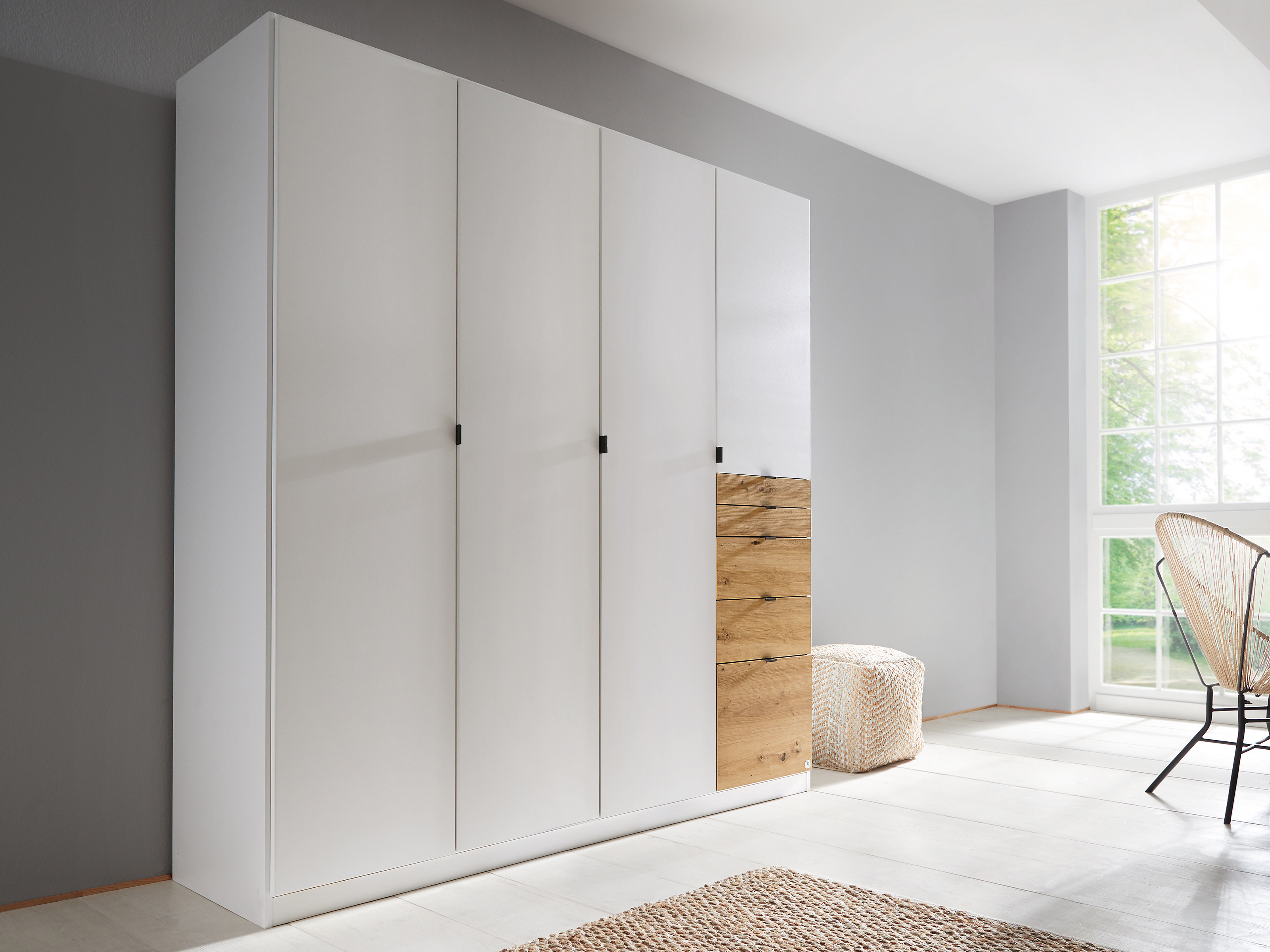 Kledingkast OTAMENDI 4 deuren 5 lades wit/artisan eik