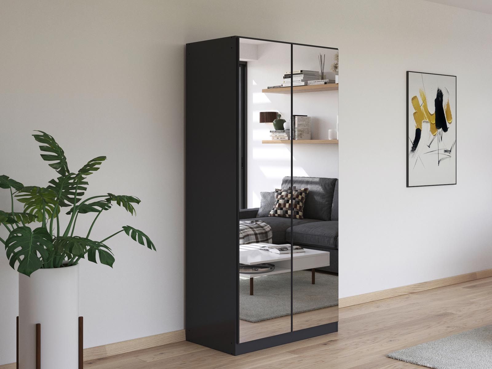 KledingkastREFALEO 2 deuren metaalgrijs met spiegel 