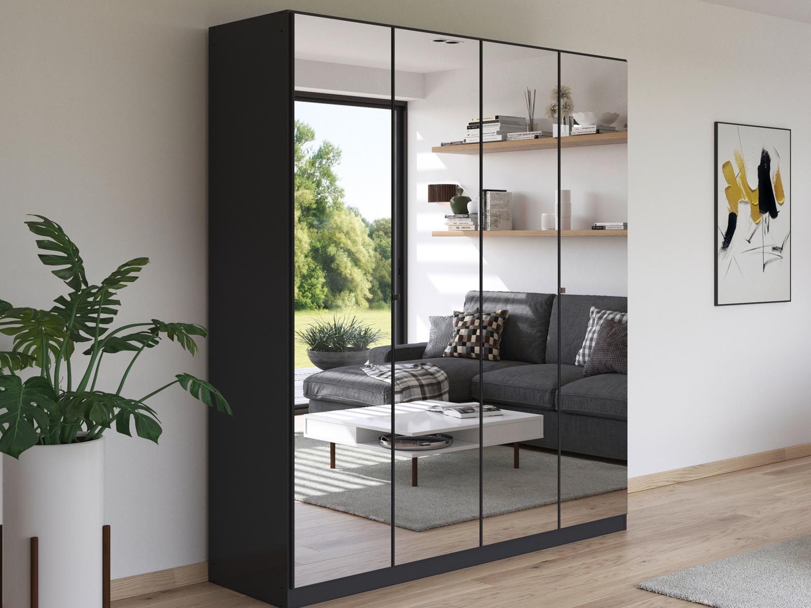 Kledingkast REFOLACHI 4 deuren metaalgrijs met spiegel 