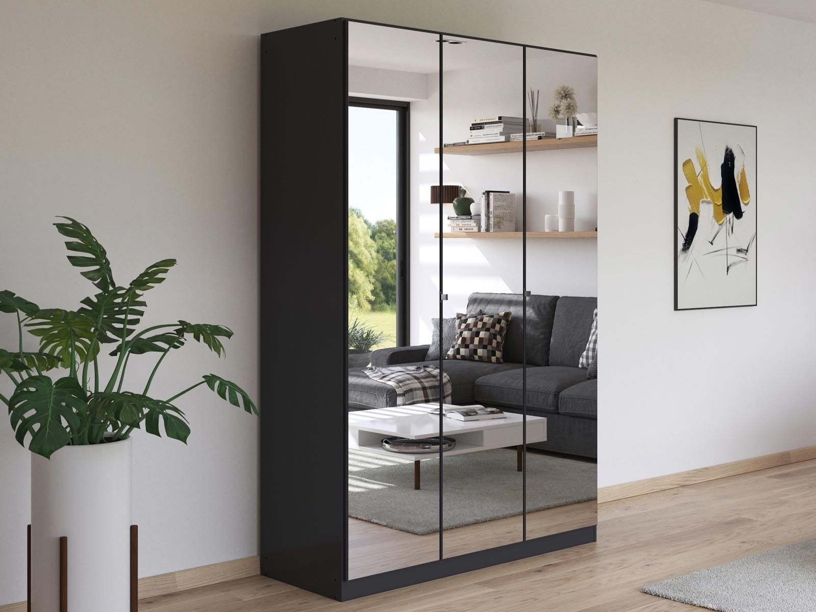 Kledingkast REFOLACHI 3 deuren metaalgrijs met spiegel 