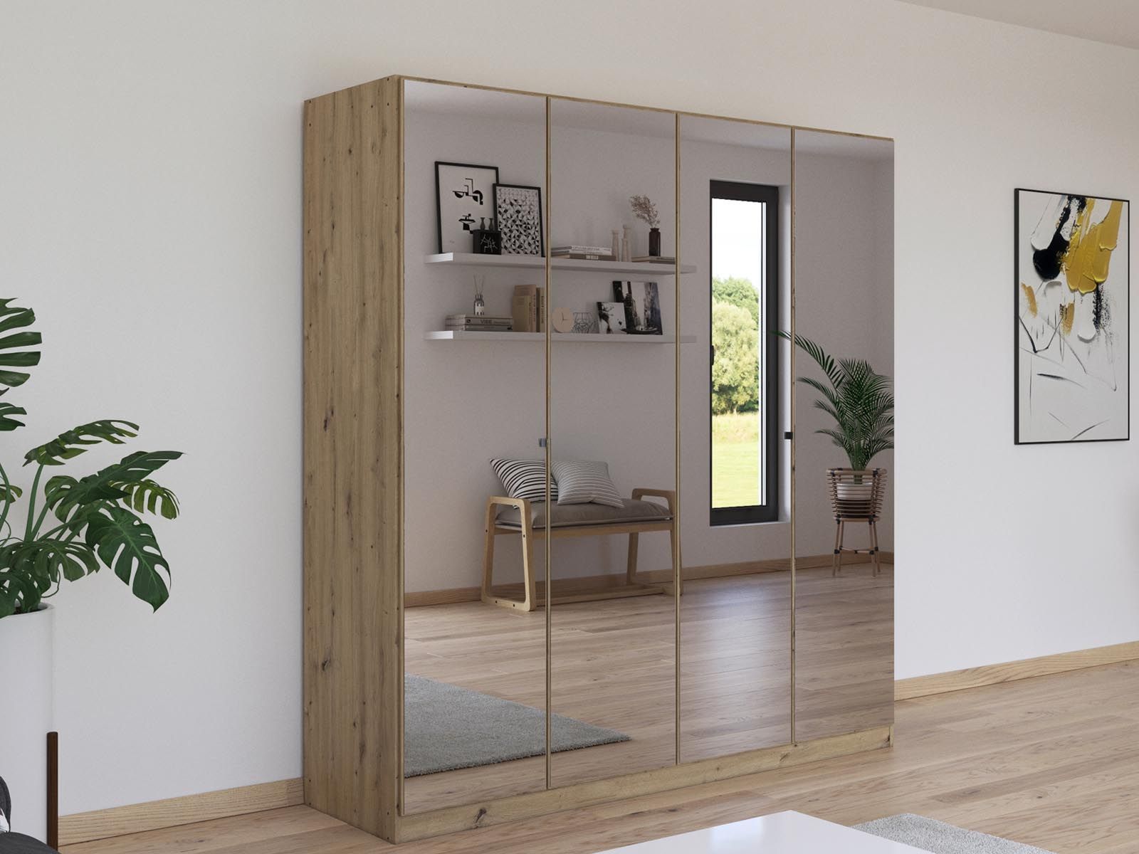 Kledingkast REFALEO 4 deuren artisan eik met spiegel 