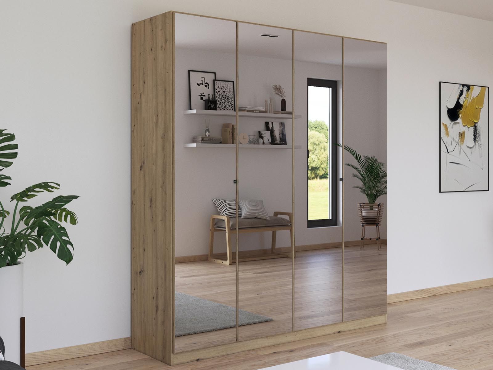 Kledingkast REFOLACHI 4 deuren artisan eik met spiegel 