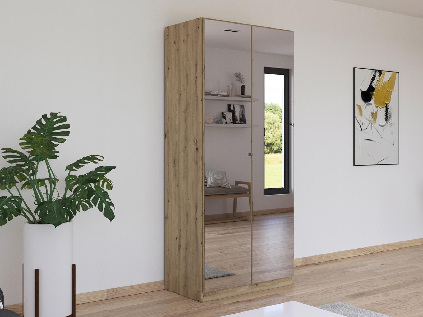 Kledingkast REFOLACHI 2 deuren artisan eik met spiegel 